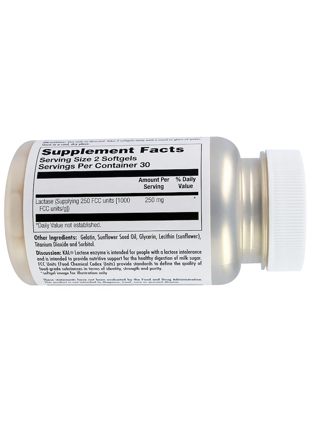 Лактаза, Lactase Enzyme,, 250 мг, 60 гелевых капсул KAL (255410149)
