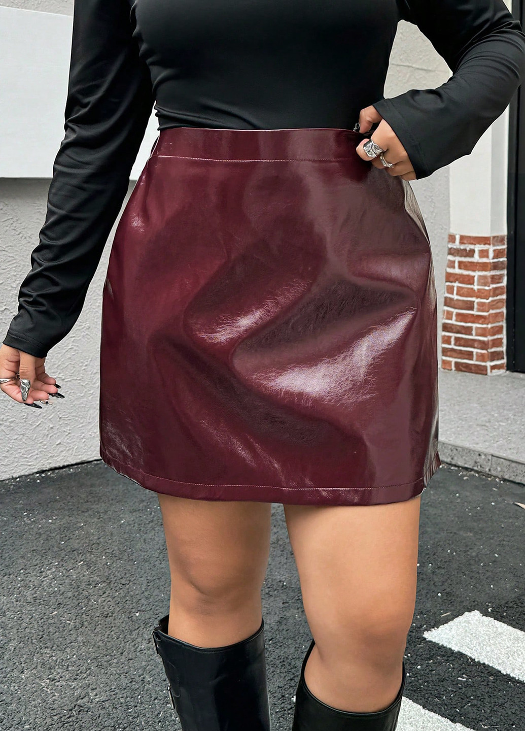 Бордовая кэжуал однотонная юбка SHEIN а-силуэта (трапеция)