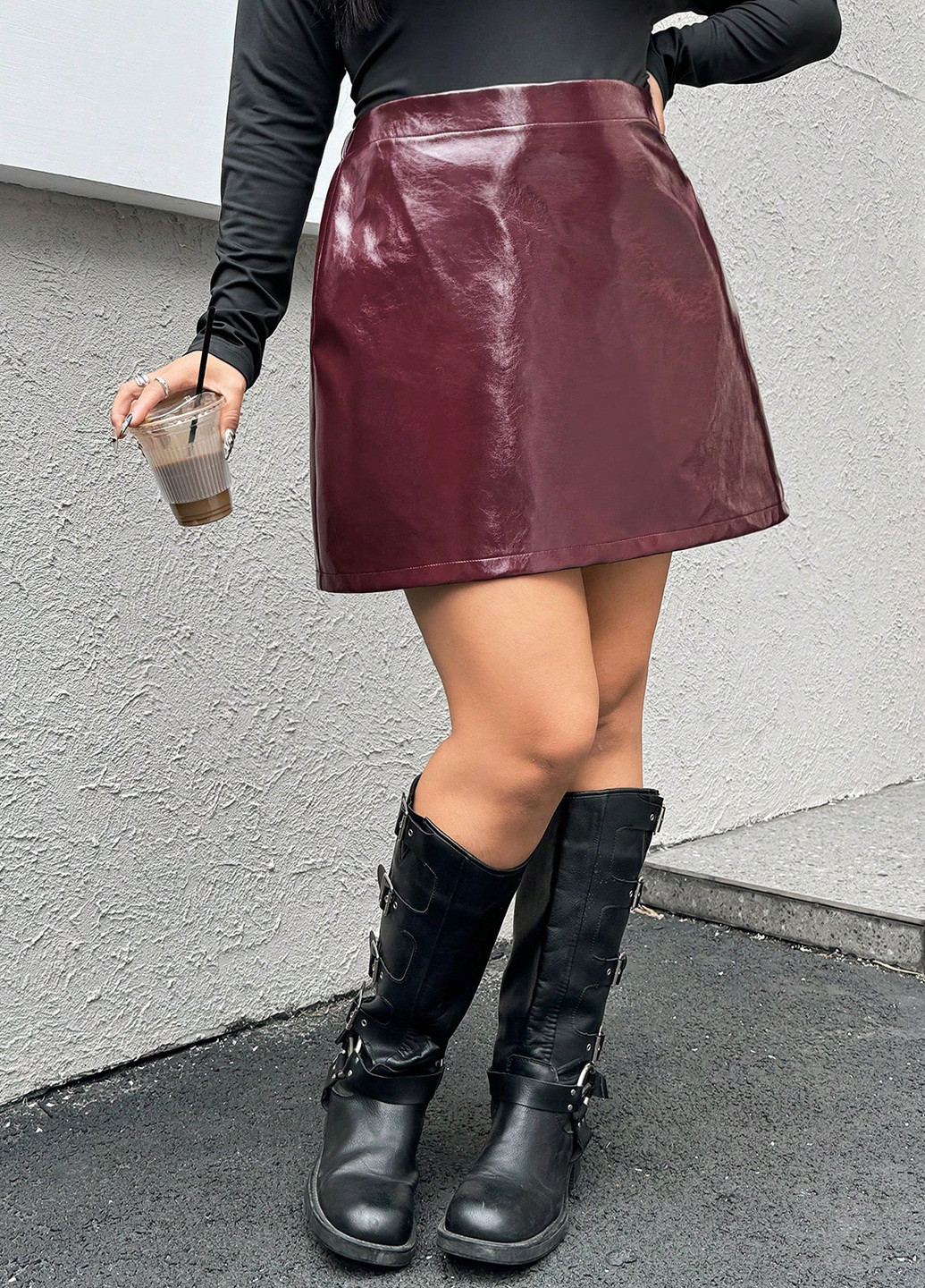 Бордовая кэжуал однотонная юбка SHEIN а-силуэта (трапеция)