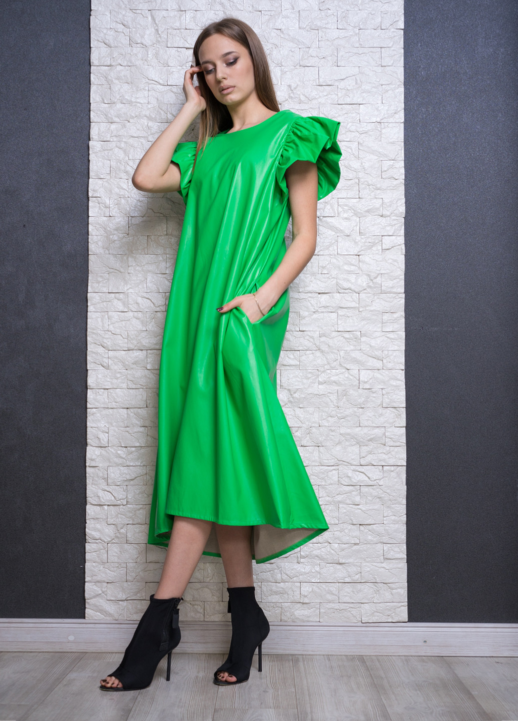 Зеленое кэжуал платье а-силуэт You&You Jeans однотонное