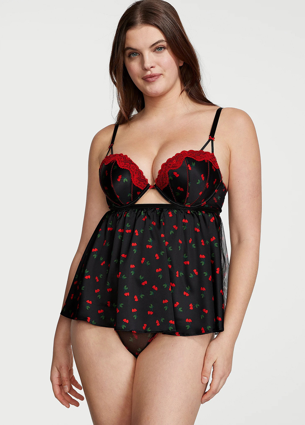 Чорний демісезонний комплект (пеньюар, трусики) Victoria's Secret