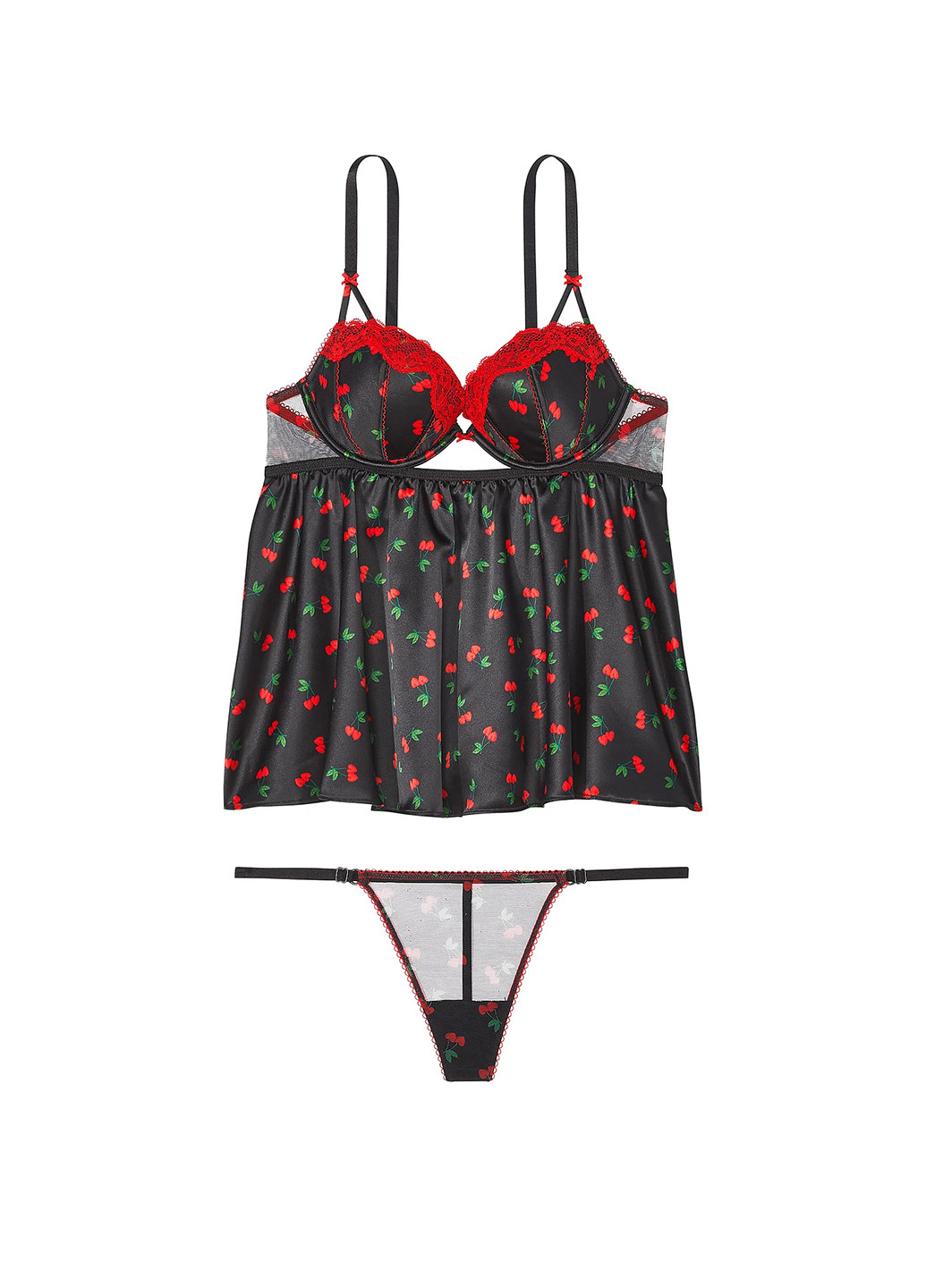 Чорний демісезонний комплект (пеньюар, трусики) Victoria's Secret