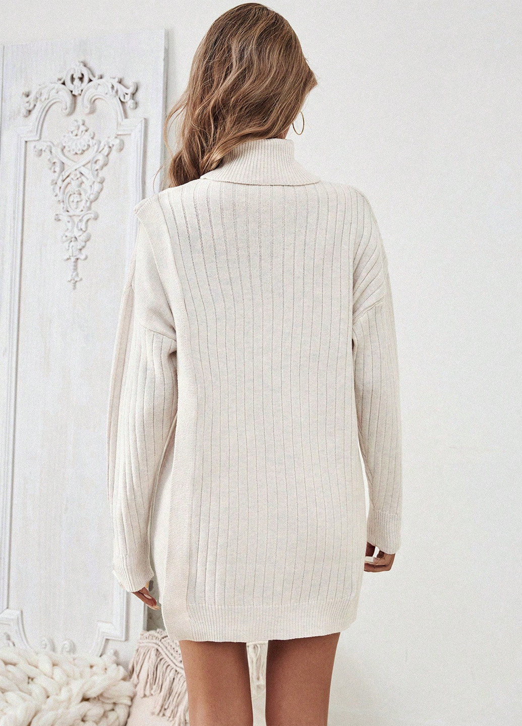 Молочное кэжуал платье платье-свитер SHEIN однотонное
