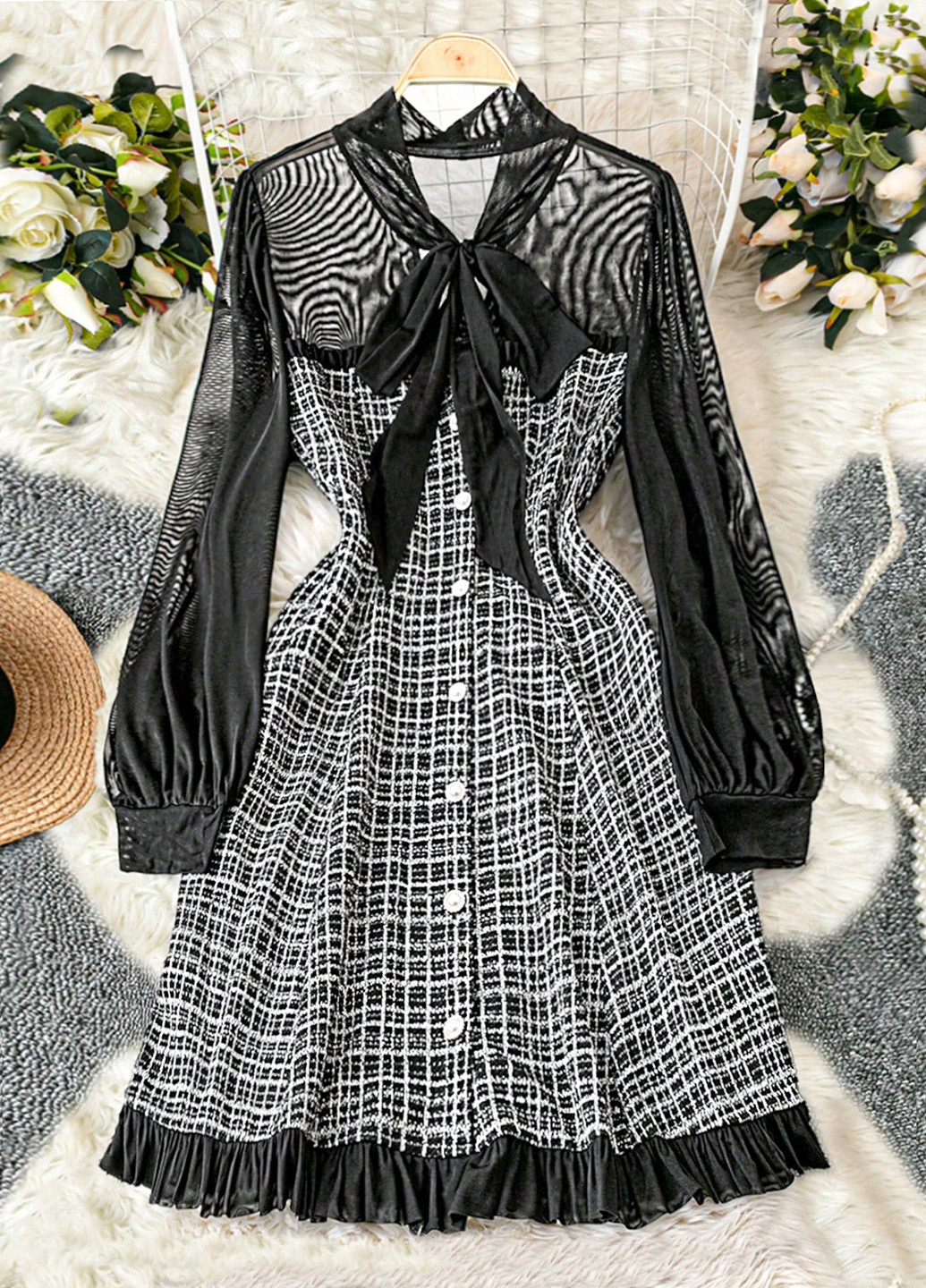 Чорно-білий кежуал сукня кльош SHEIN в клітинку