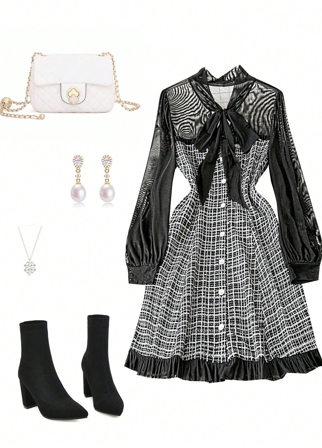 Чорно-білий кежуал сукня кльош SHEIN в клітинку