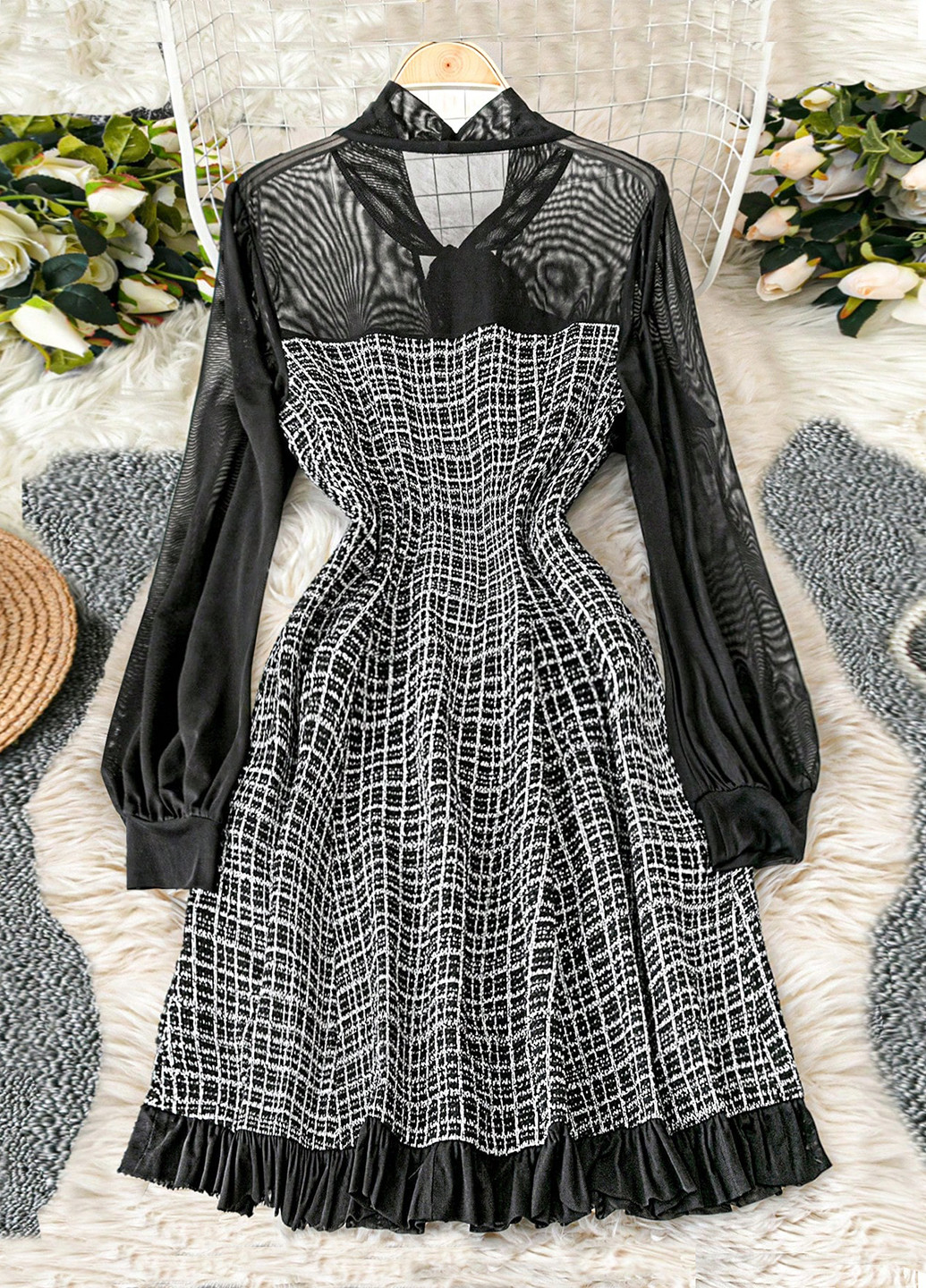 Чорно-білий кежуал сукня кльош SHEIN в клітинку