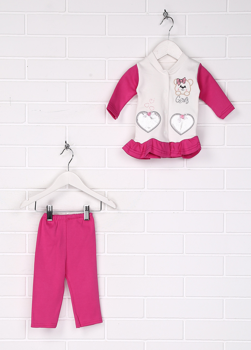Рожевий демісезонний костюм (кофта, штани) брючний zem baby
