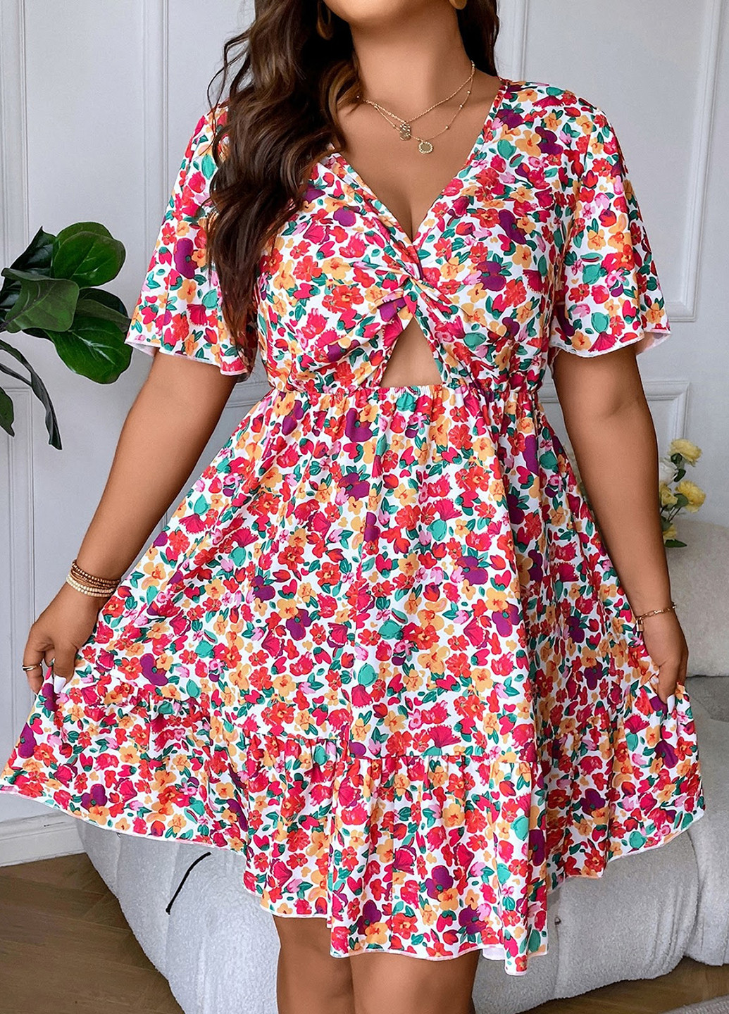 Комбінована кежуал сукня а-силует SHEIN з квітковим принтом