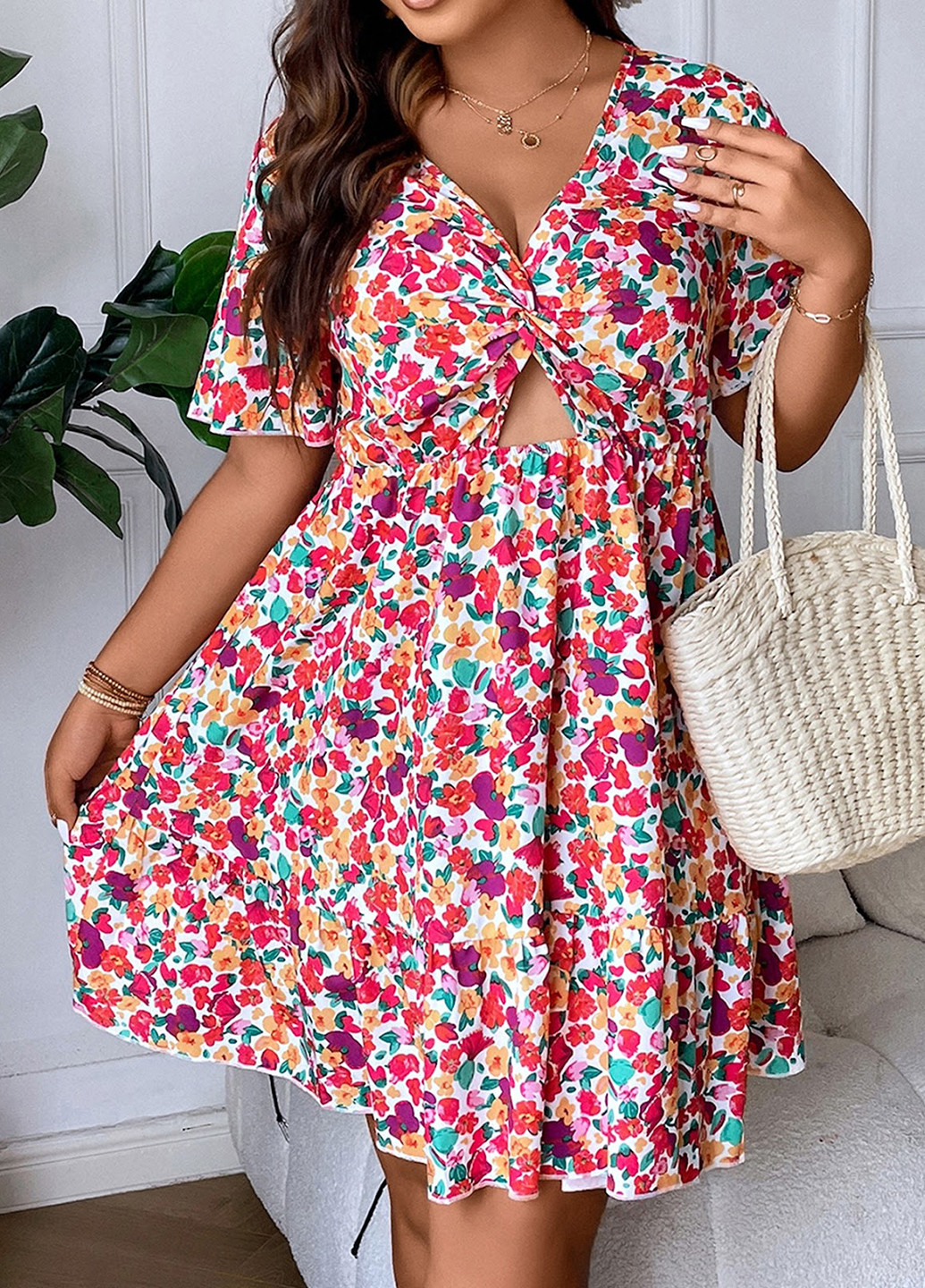 Комбінована кежуал сукня а-силует SHEIN з квітковим принтом