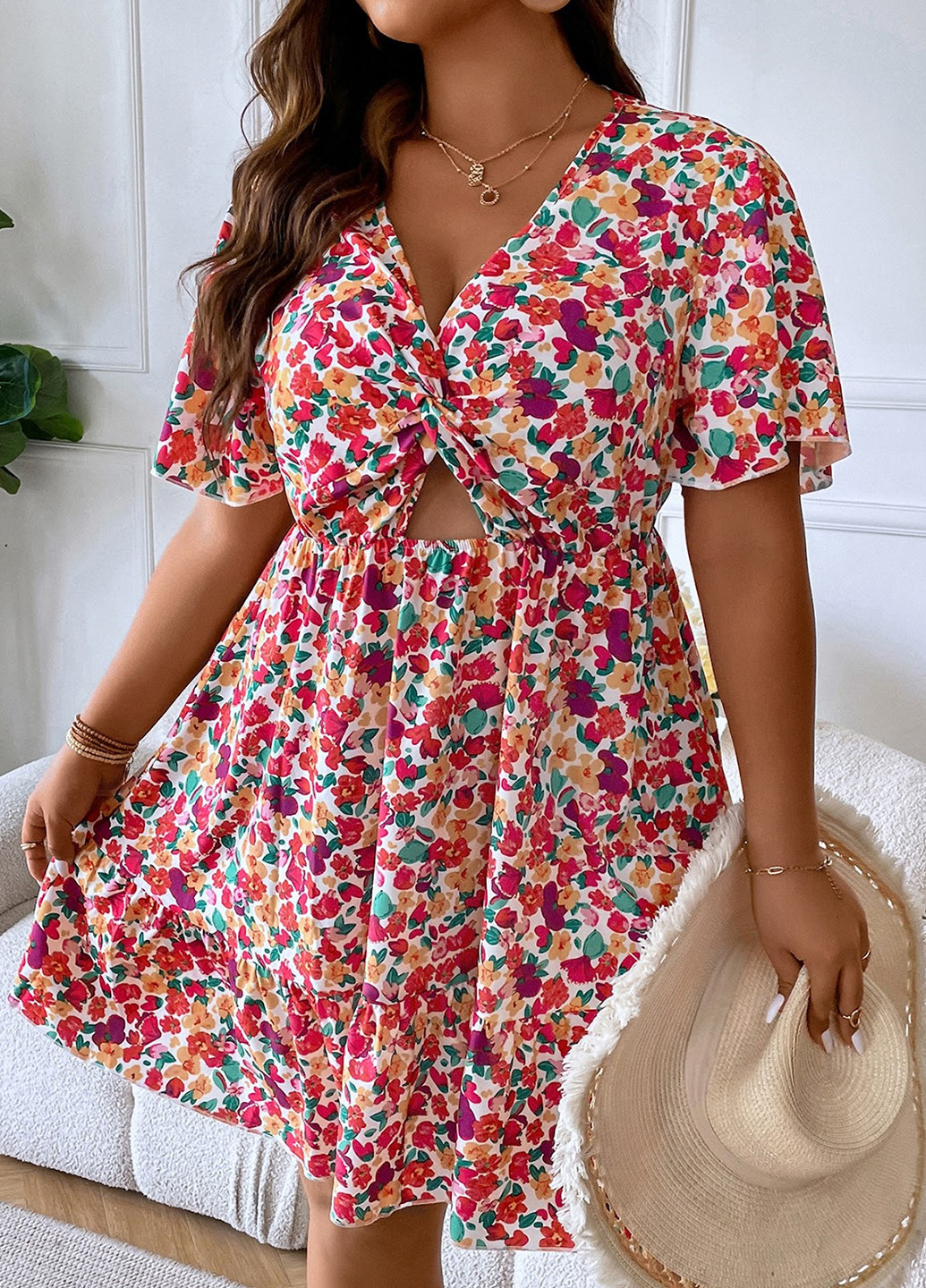 Комбінована кежуал сукня а-силует SHEIN з квітковим принтом