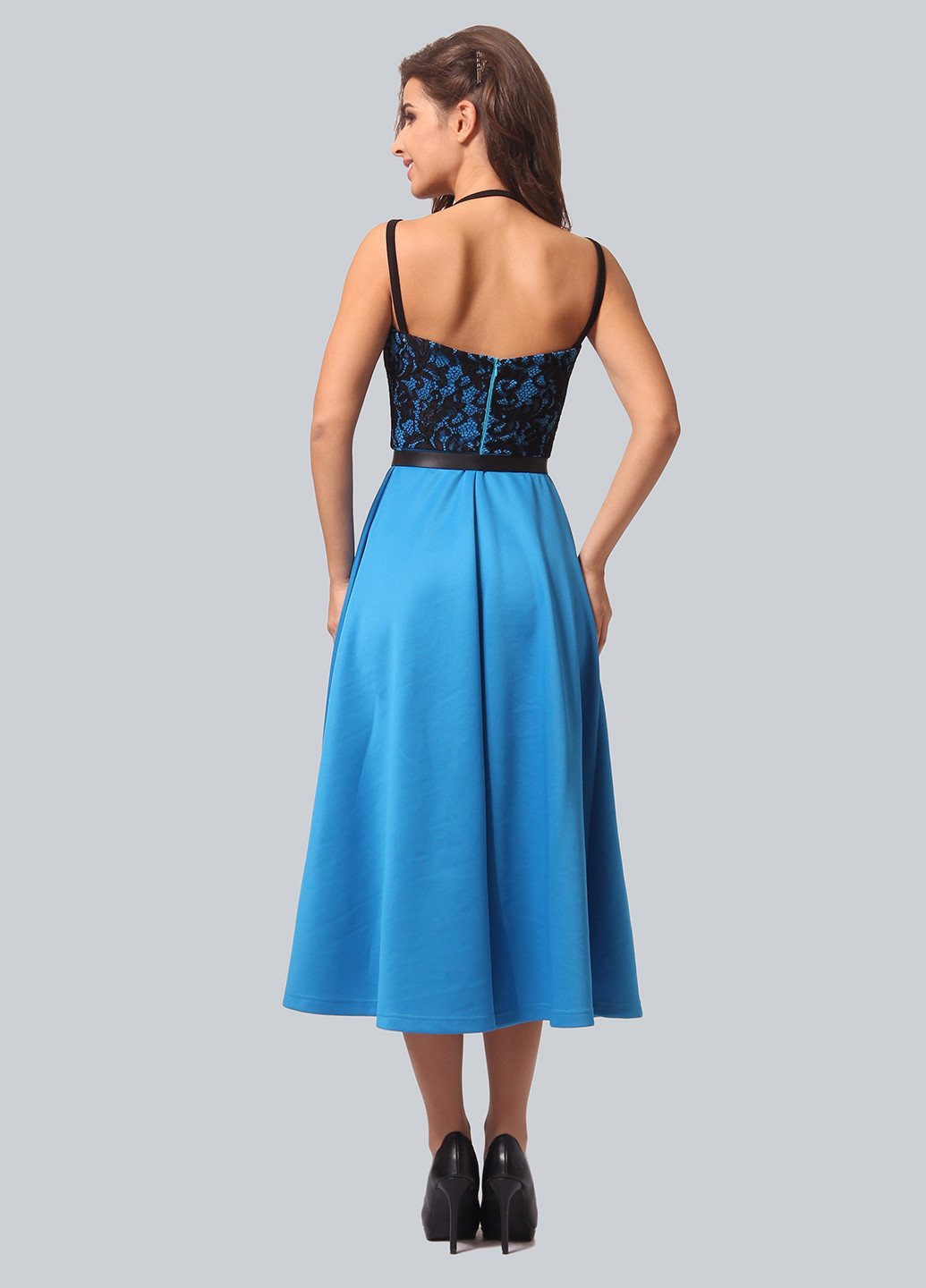 Голубое коктейльное платье клеш Agata Webers однотонное
