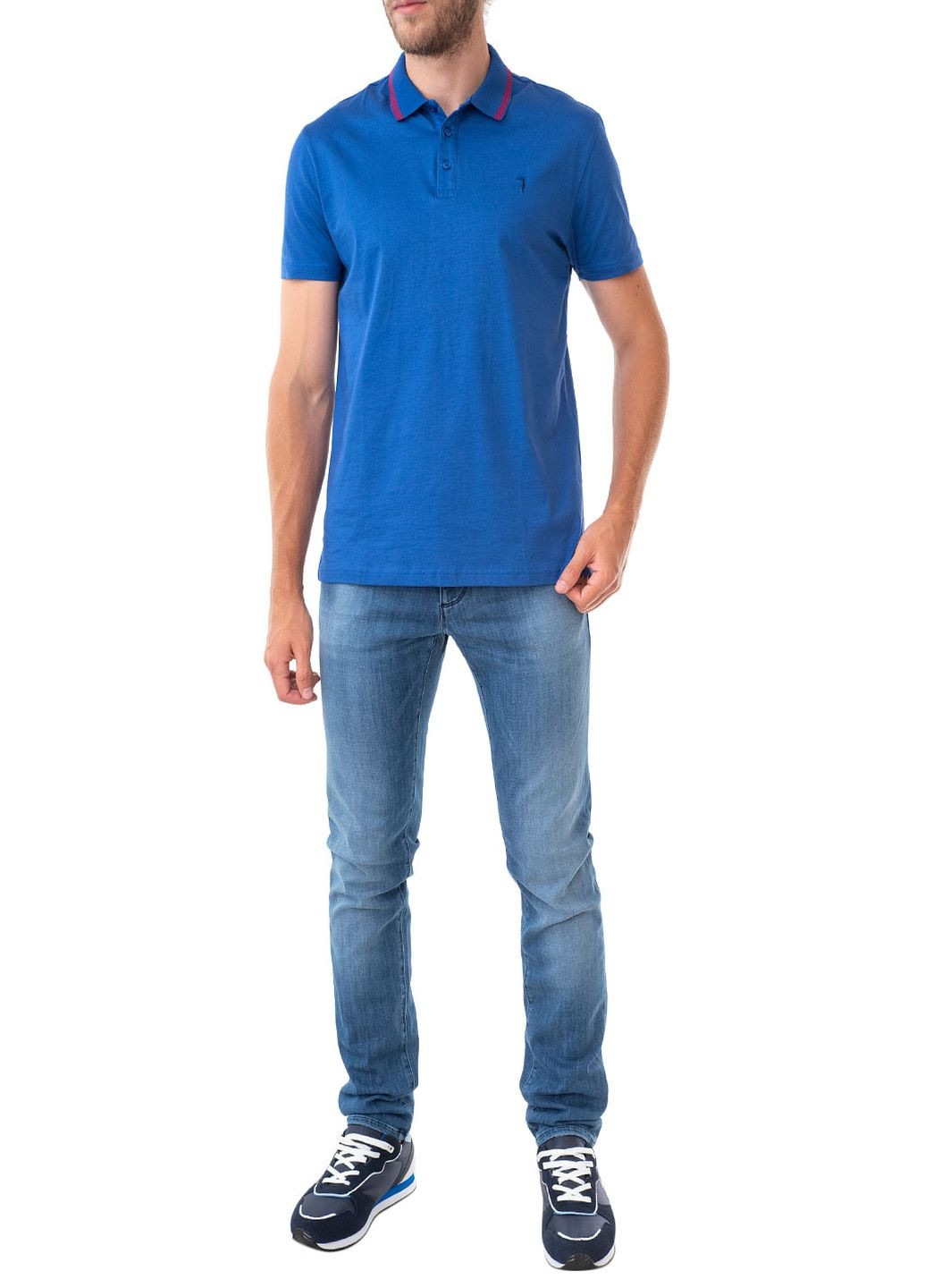 Синяя футболка-поло для мужчин Trussardi Jeans однотонная