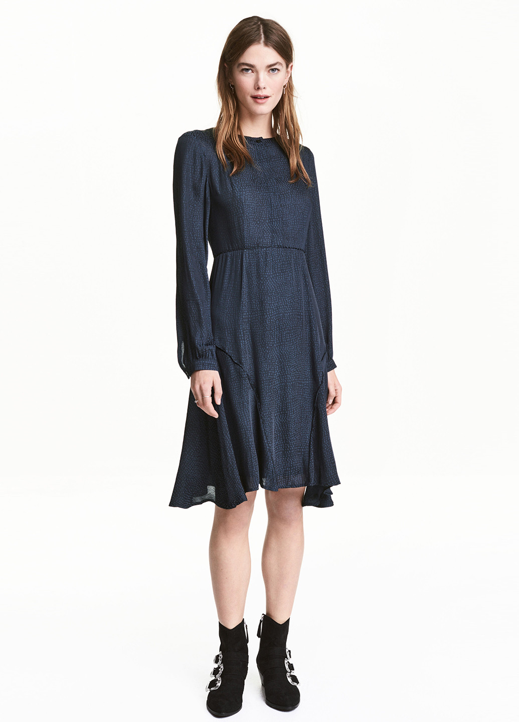 Темно-синее кэжуал платье с длинным рукавом H&M