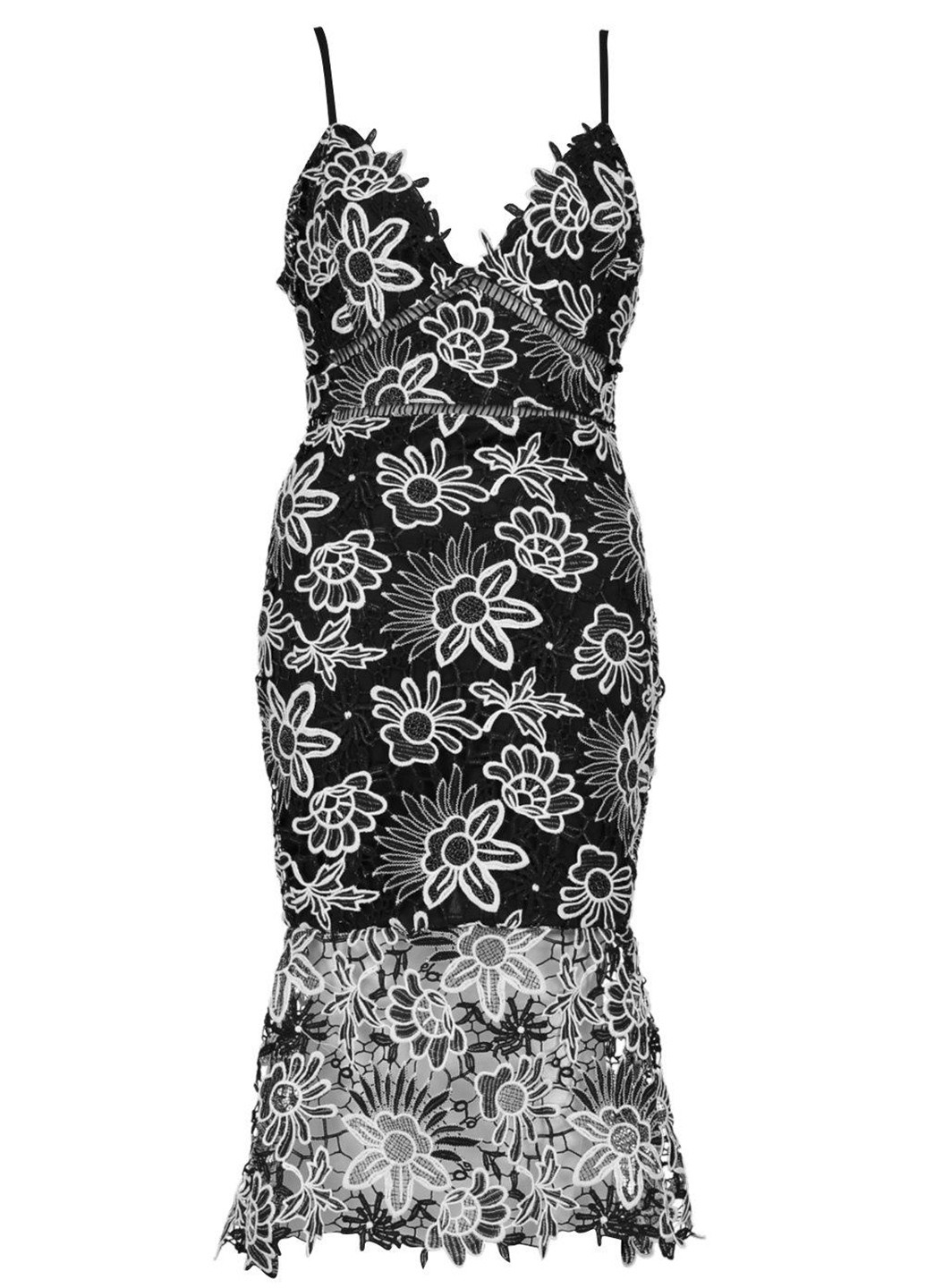 Черно-белое кэжуал платье с открытой спиной Allyson с цветочным принтом
