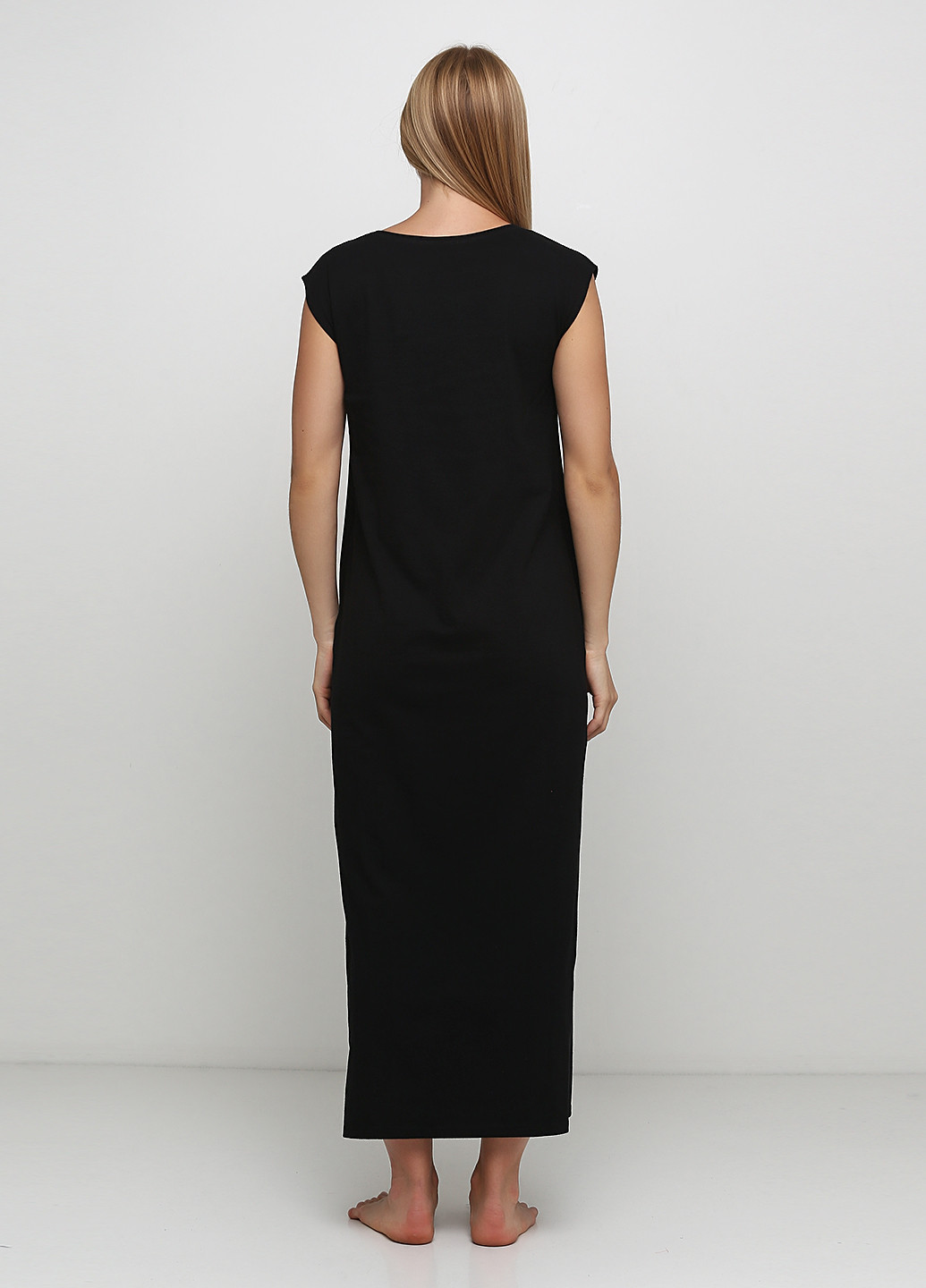 Черное домашнее платье платье-футболка Роза однотонное