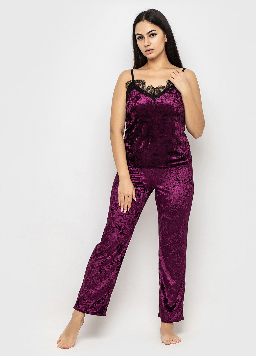 Фіолетовий демісезонний комплект (майка, штани, халат) Ghazel