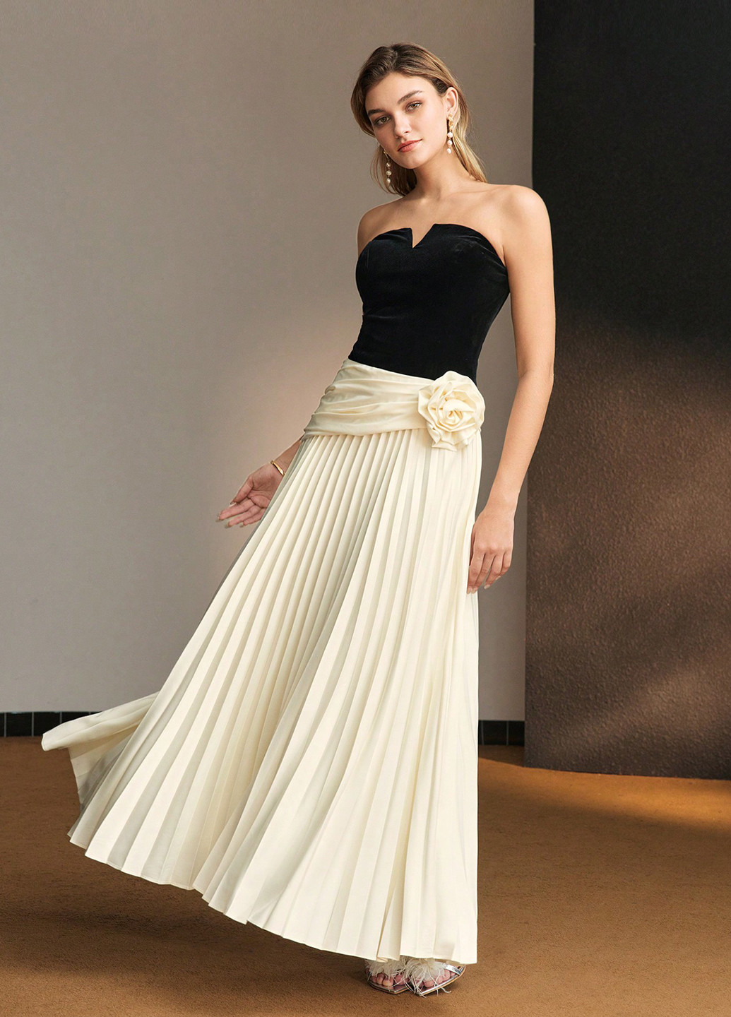 Комбінована вечірня сукня з відкритими плечима SHEIN колор блок