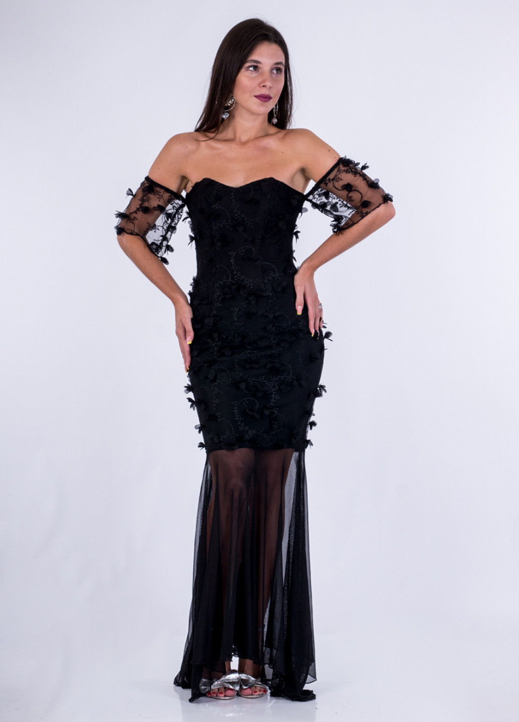 Чорна вечірня плаття, сукня годе, з відкритими плечима Sistaglam однотонна