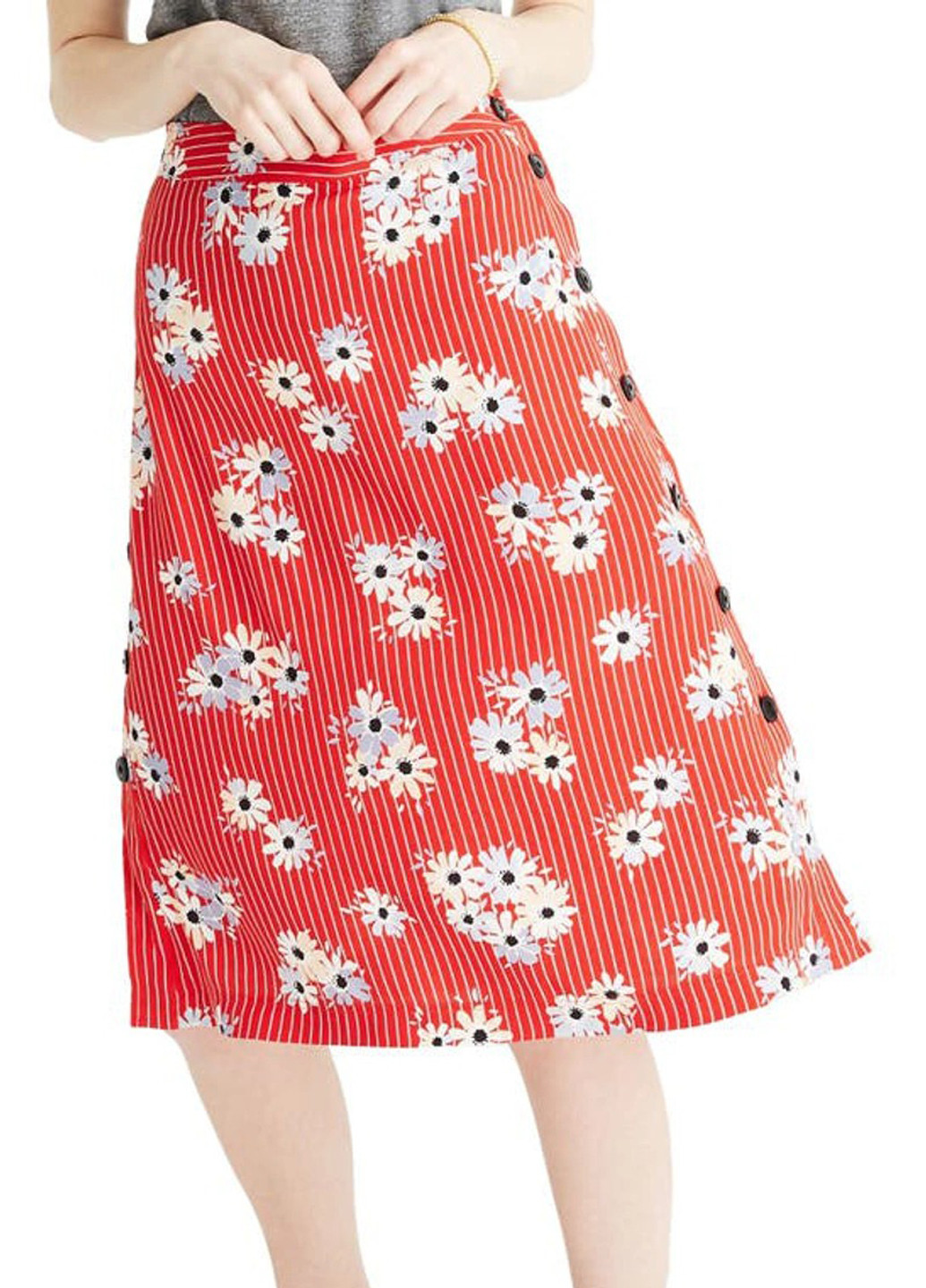 Красная кэжуал цветочной расцветки юбка Madewell а-силуэта (трапеция)