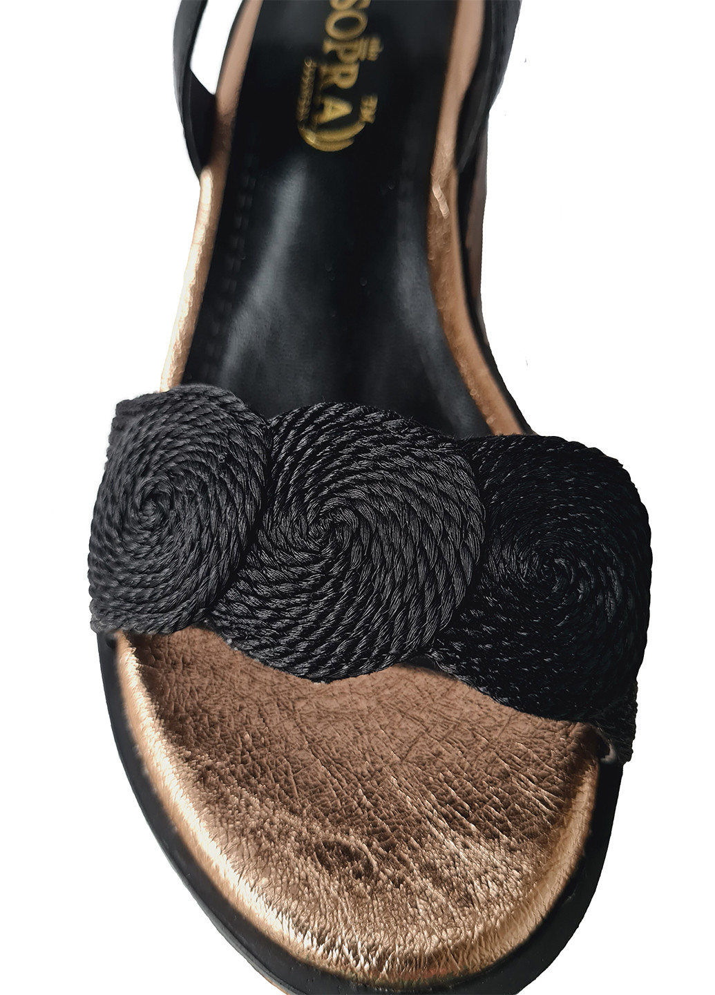 Черные босоножки Sopra с ремешком плетение, с аппликацией