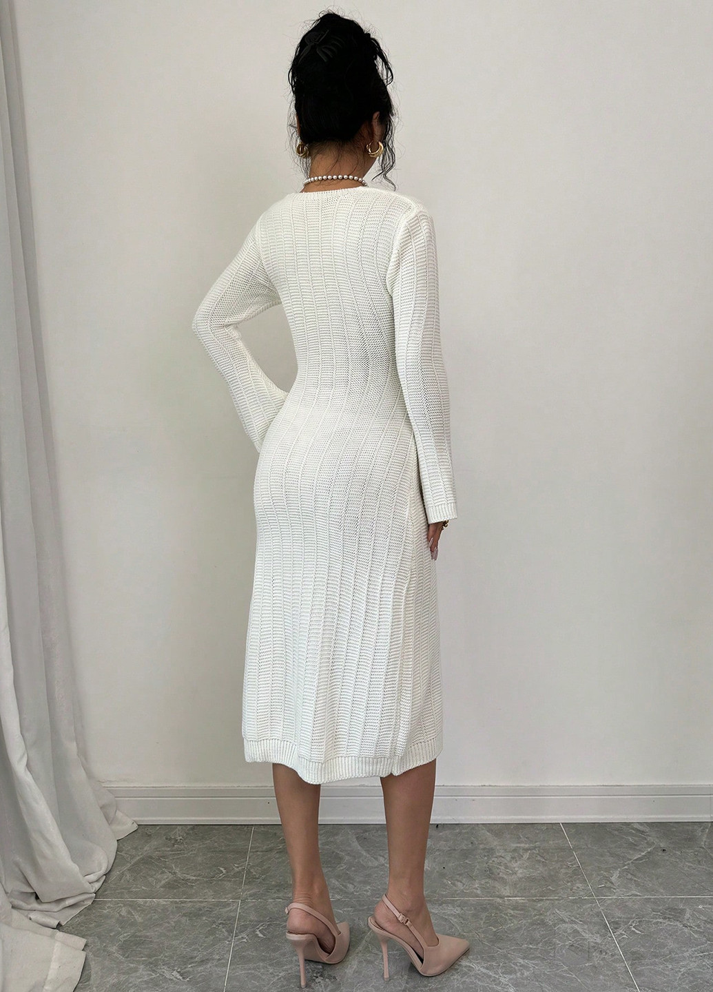 Кремовое кэжуал платье SHEIN однотонное