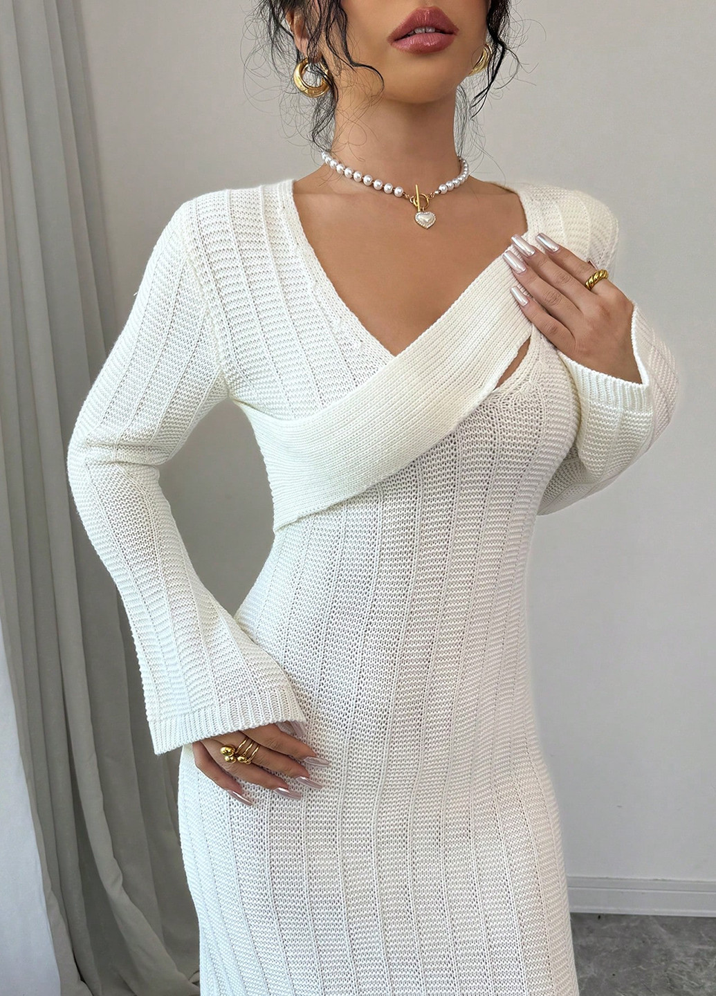 Кремовое кэжуал платье SHEIN однотонное