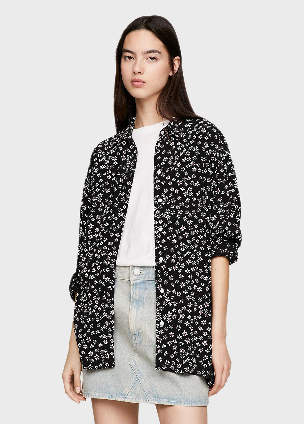 Черная кэжуал рубашка с цветами Tommy Jeans