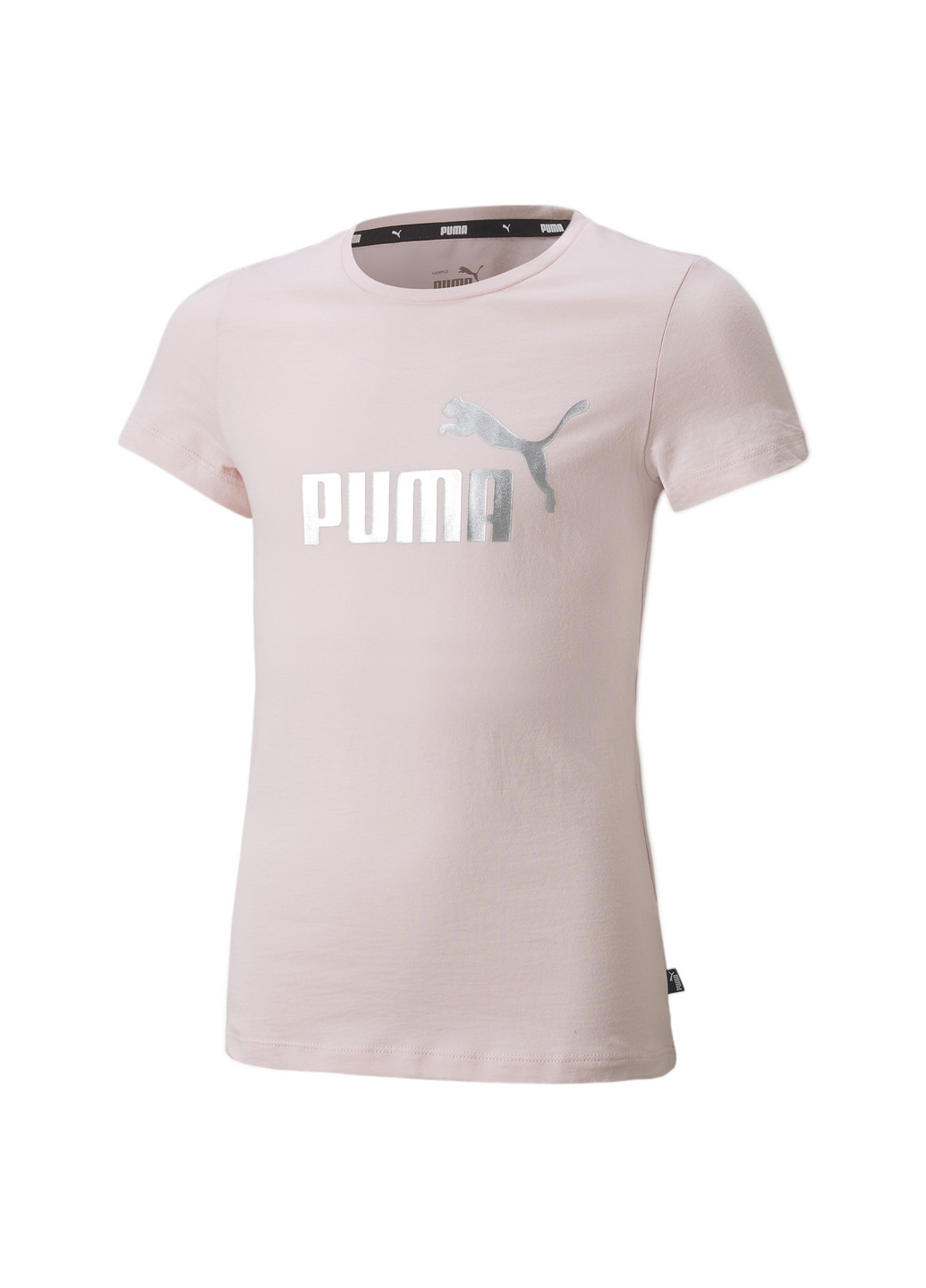 Детская футболка Essentials+ Logo Youth Tee Puma однотонная розовая спортивная хлопок