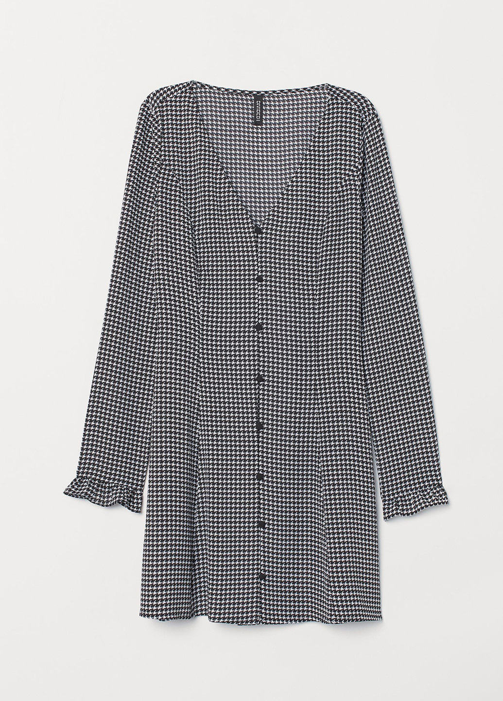 Черно-белое кэжуал сукня H&M с узором пье-де-пуль «гусиная лапка»