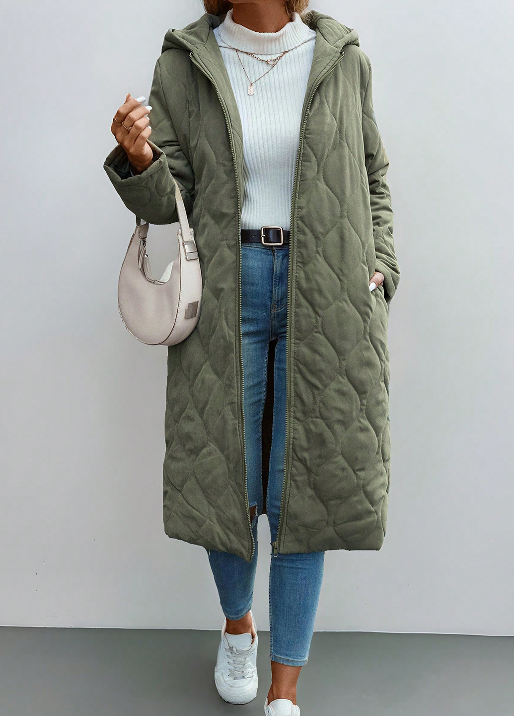 Оливковая зимняя куртка куртка-пальто SHEIN