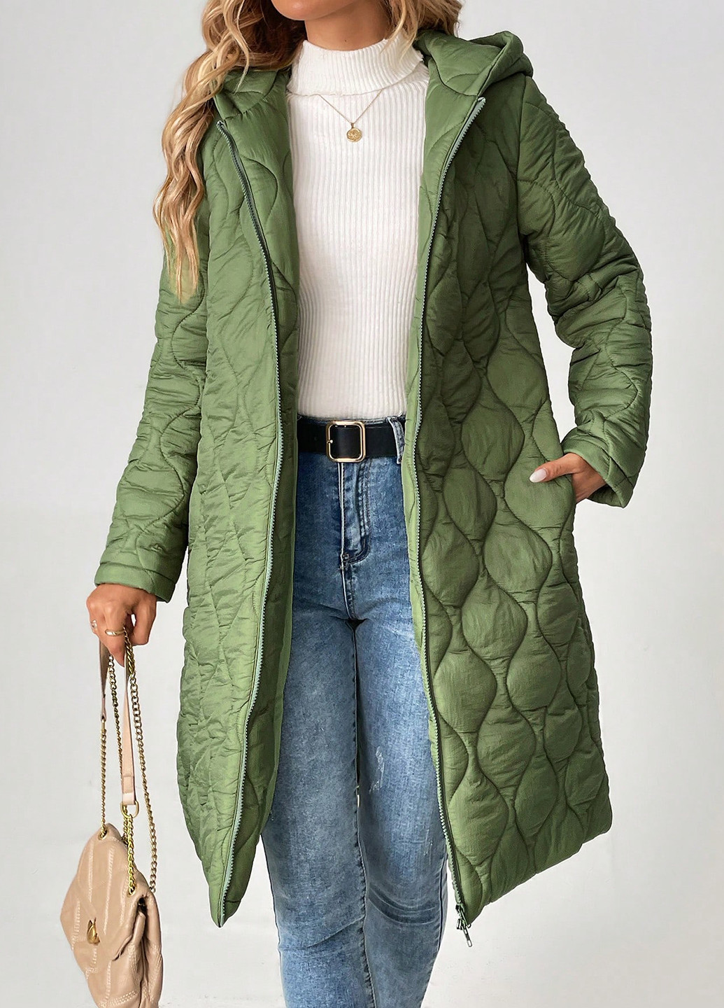 Оливковая зимняя куртка куртка-пальто SHEIN