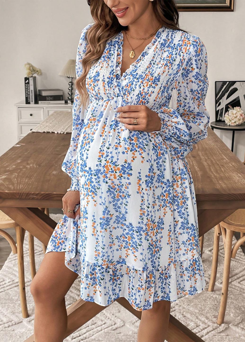 Білий кежуал сукня для вагітних в стилі армпір SHEIN з квітковим принтом