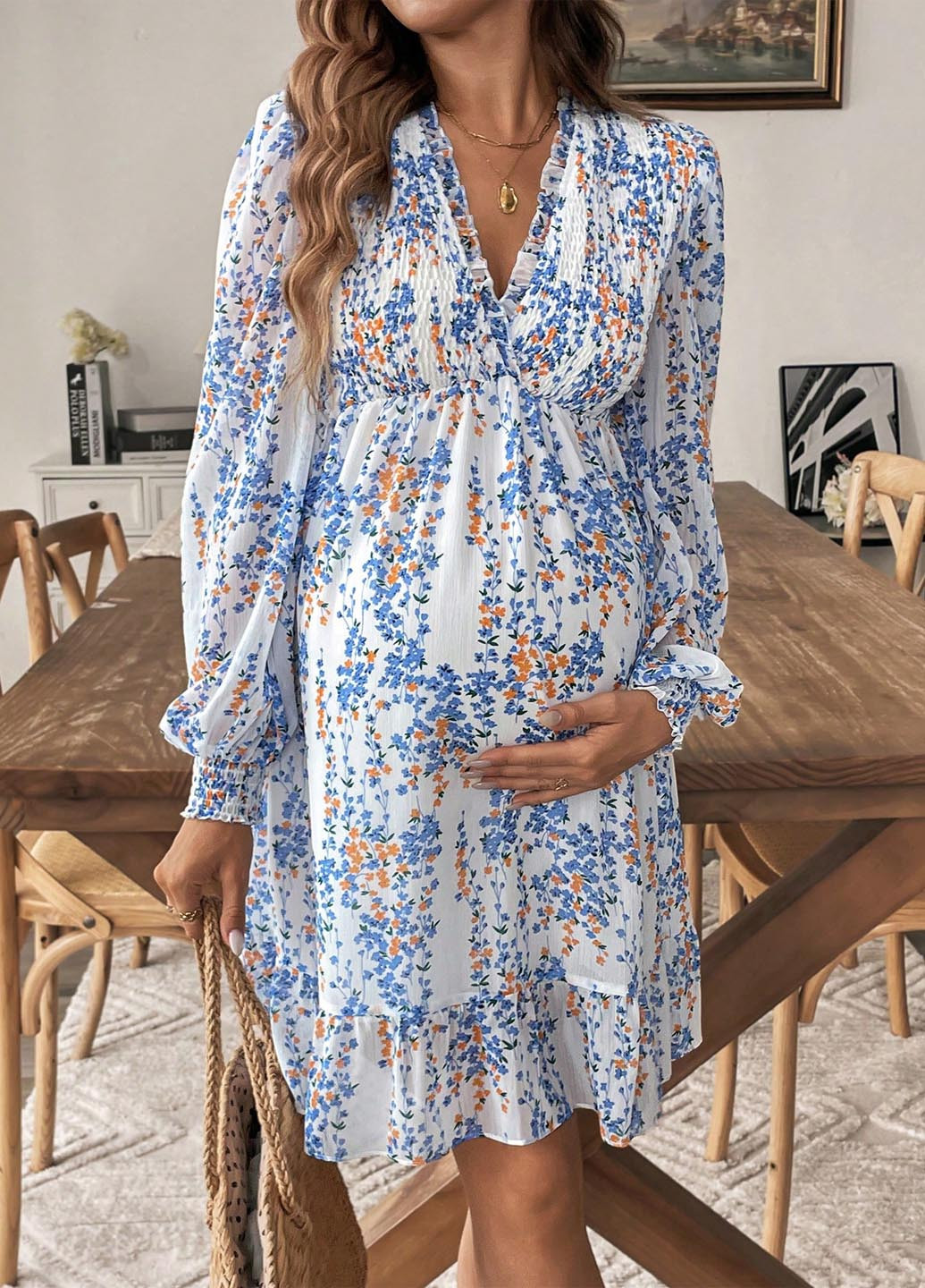 Білий кежуал сукня для вагітних в стилі армпір SHEIN з квітковим принтом