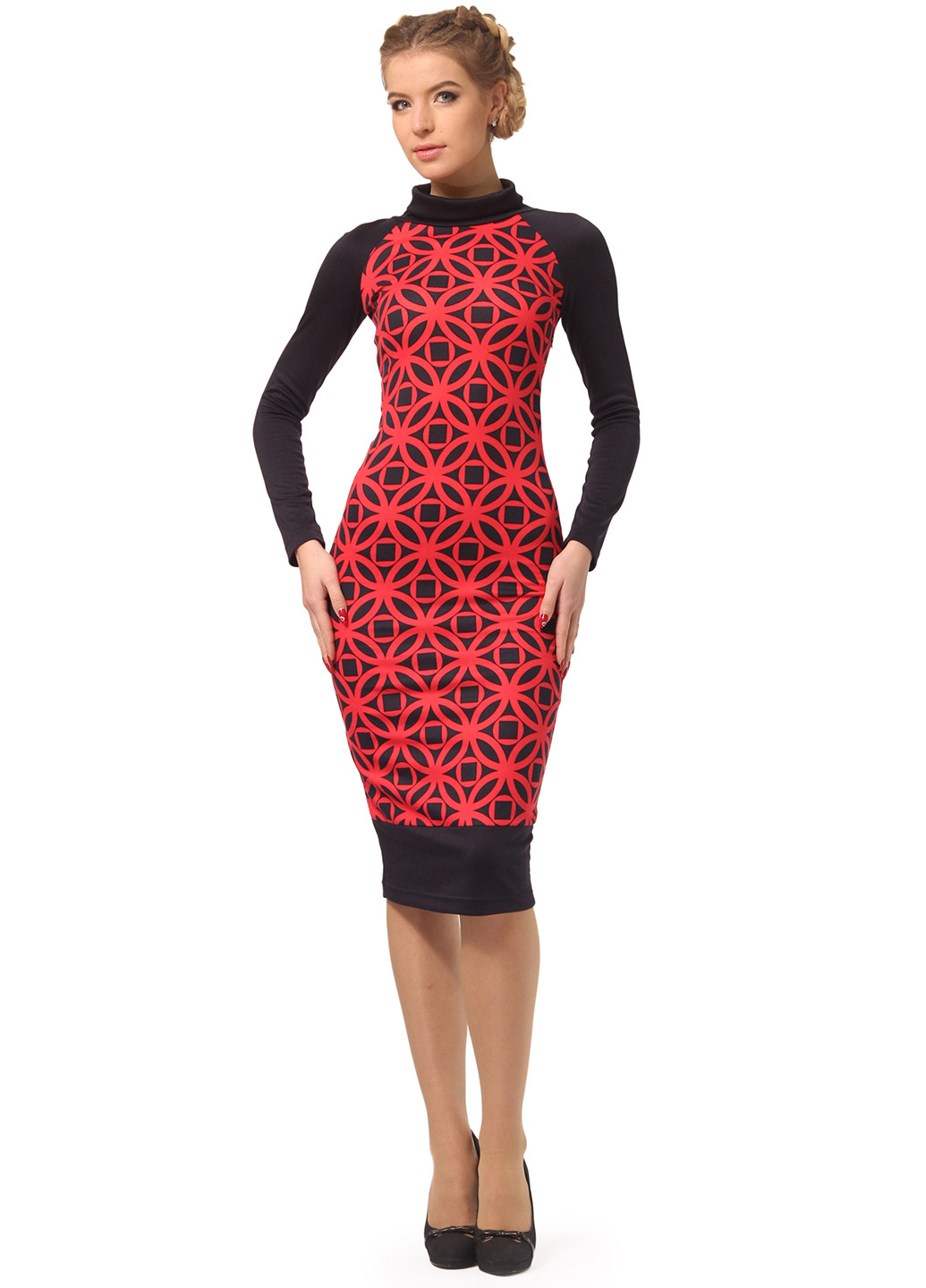 Красное кэжуал платье Lemon с абстрактным узором