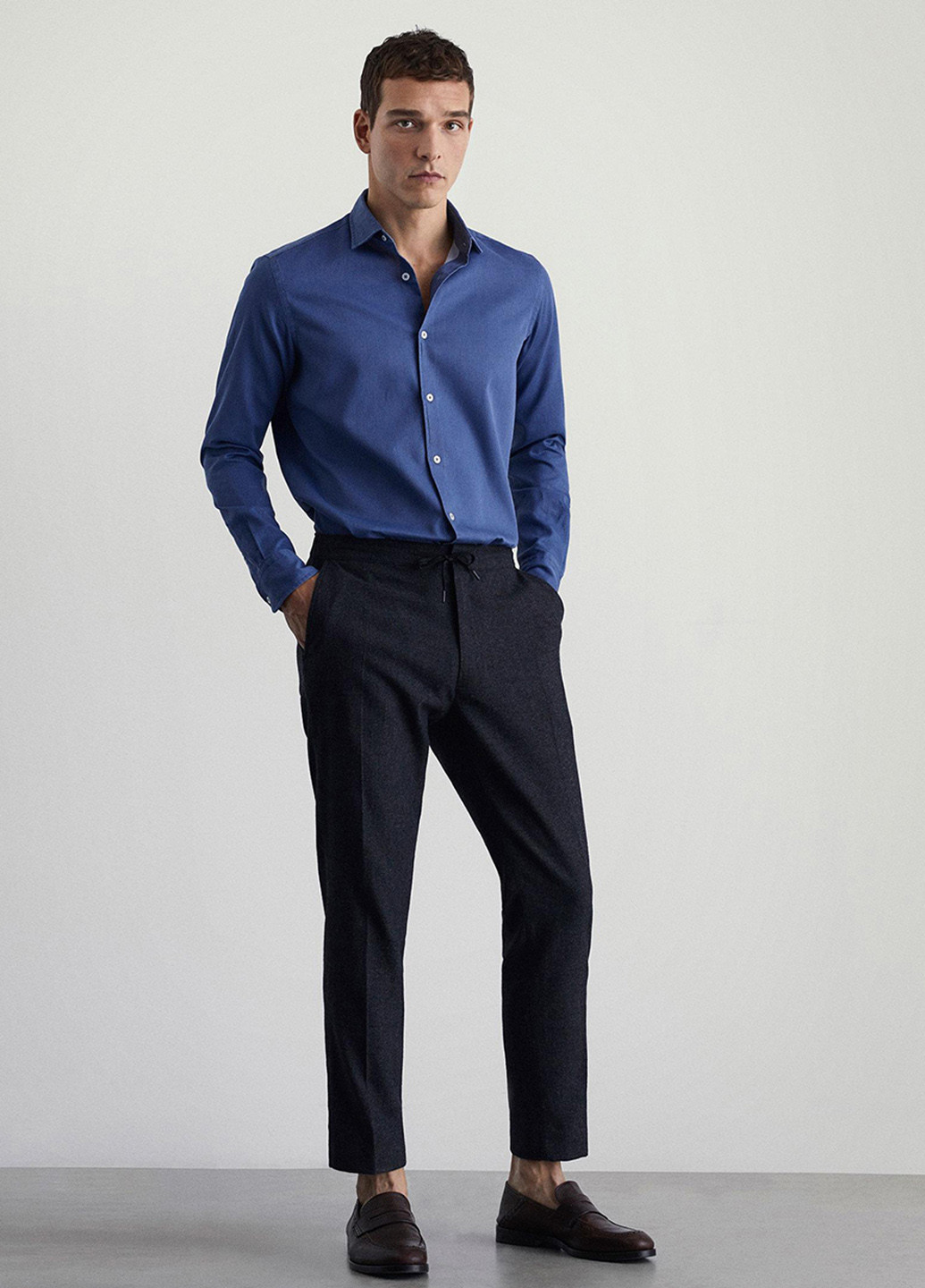 Синяя кэжуал рубашка Massimo Dutti с длинным рукавом