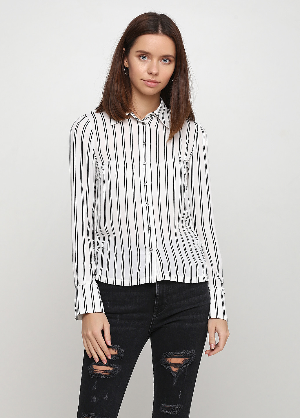 Черно-белая кэжуал рубашка в полоску H&M
