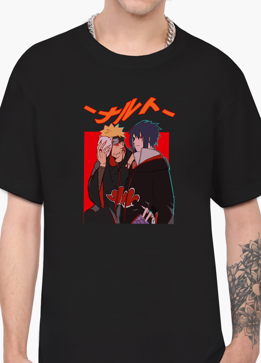 Чорна футболка чоловіча наруто узумакі і саске учіха (naruto uzumaki and sasuke uchiha) (9223-2815-1) MobiPrint