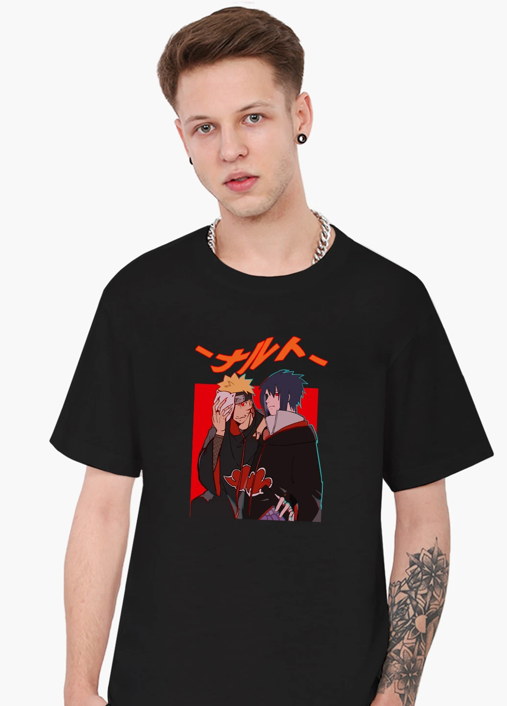 Чорна футболка чоловіча наруто узумакі і саске учіха (naruto uzumaki and sasuke uchiha) (9223-2815-1) MobiPrint