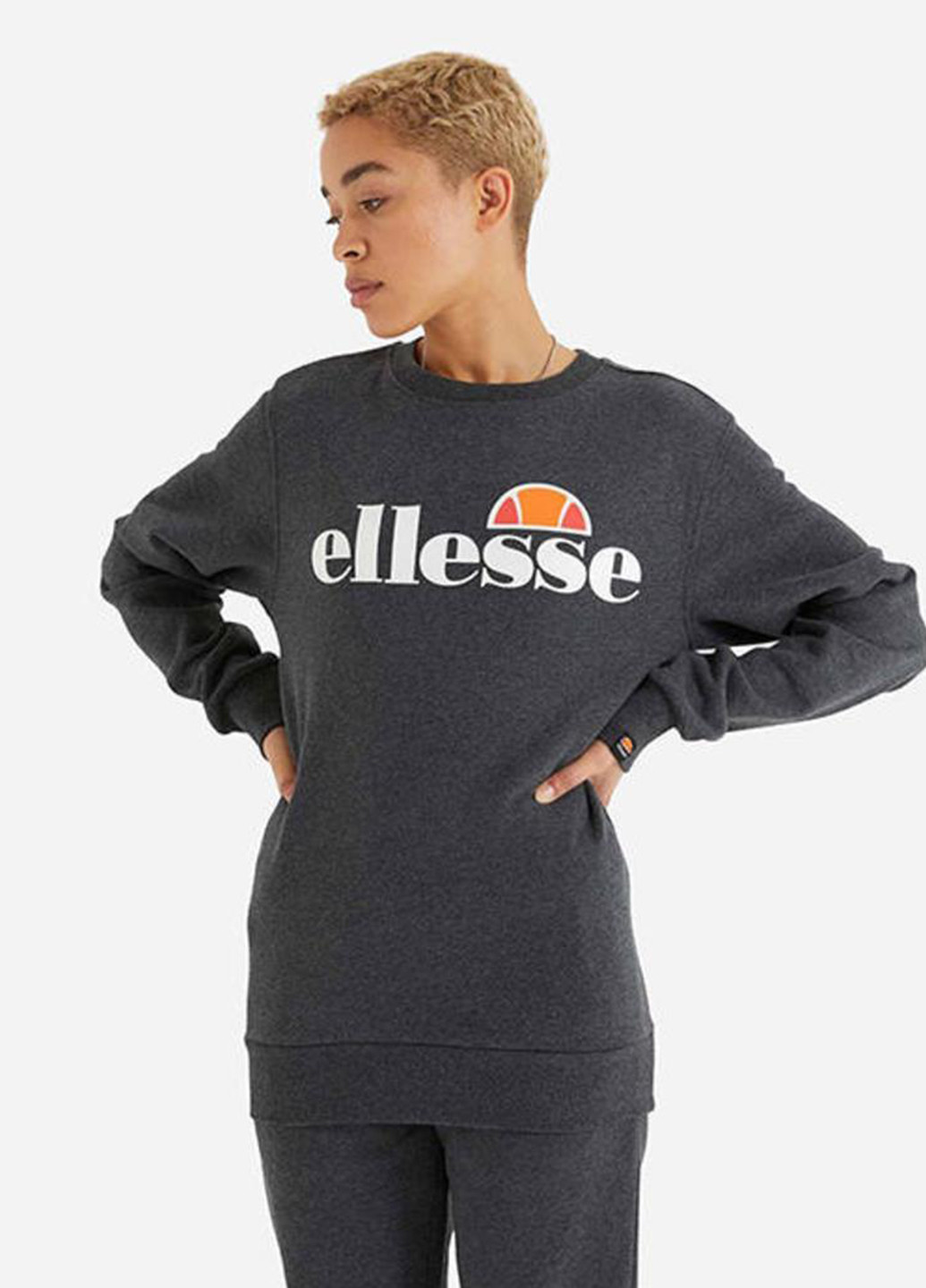 Сірий світшот sgs03238-dark-grey-marl Ellesse логотип без декору (321974830)