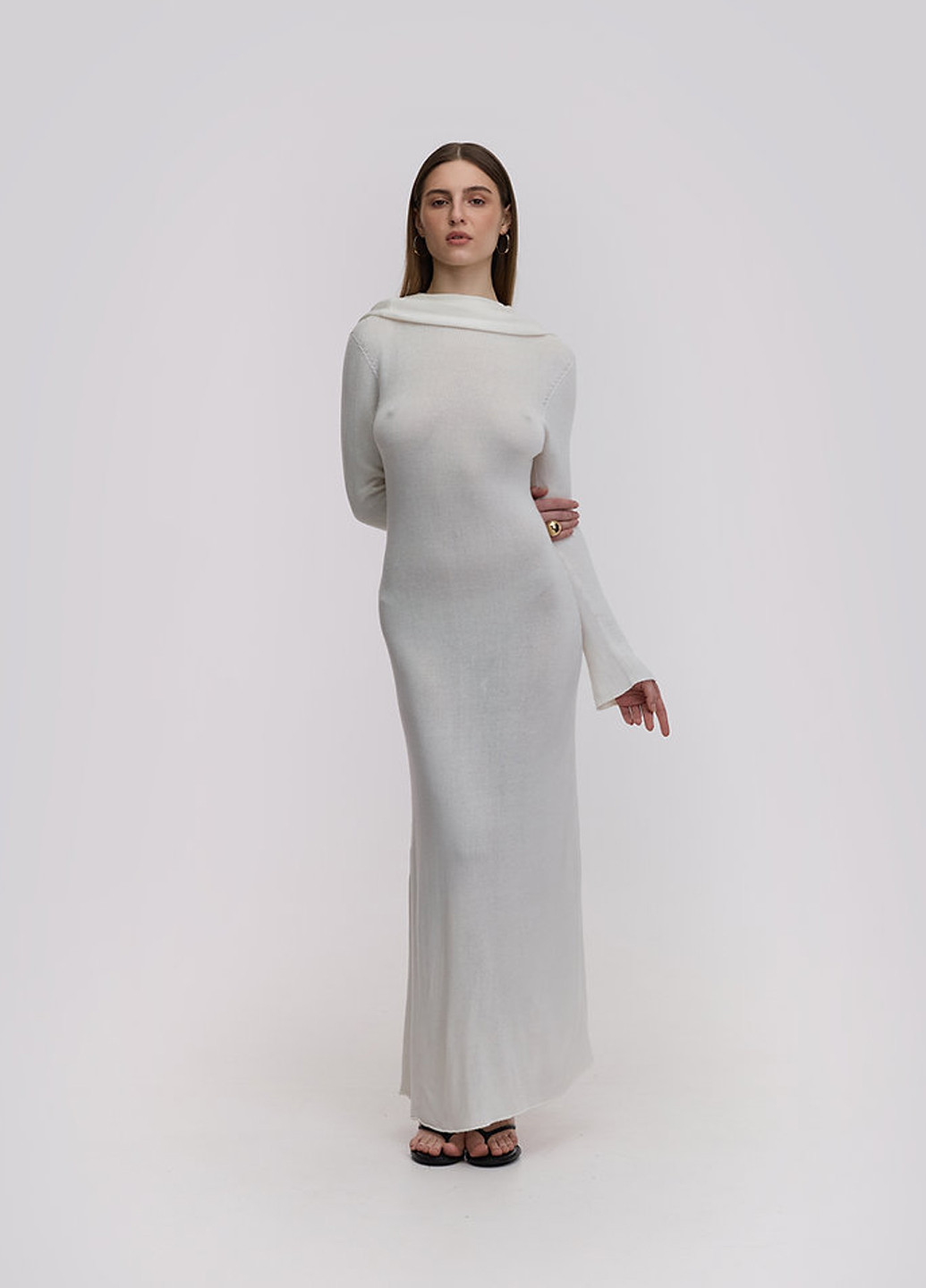 Белое вечернее, кэжуал, пляжное платье с открытой спиной KNITLAB однотонное