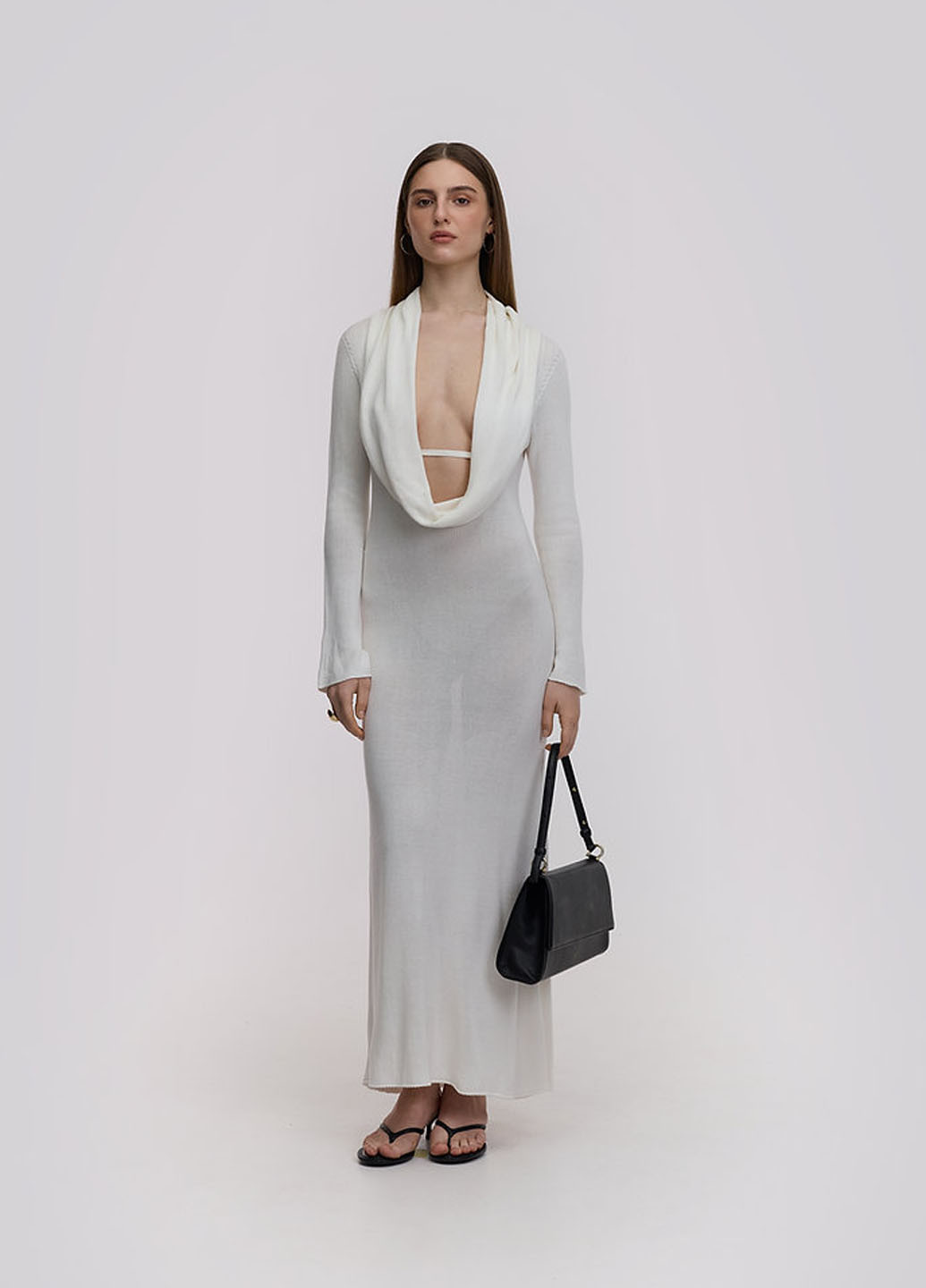 Белое вечернее, кэжуал, пляжное платье с открытой спиной KNITLAB однотонное