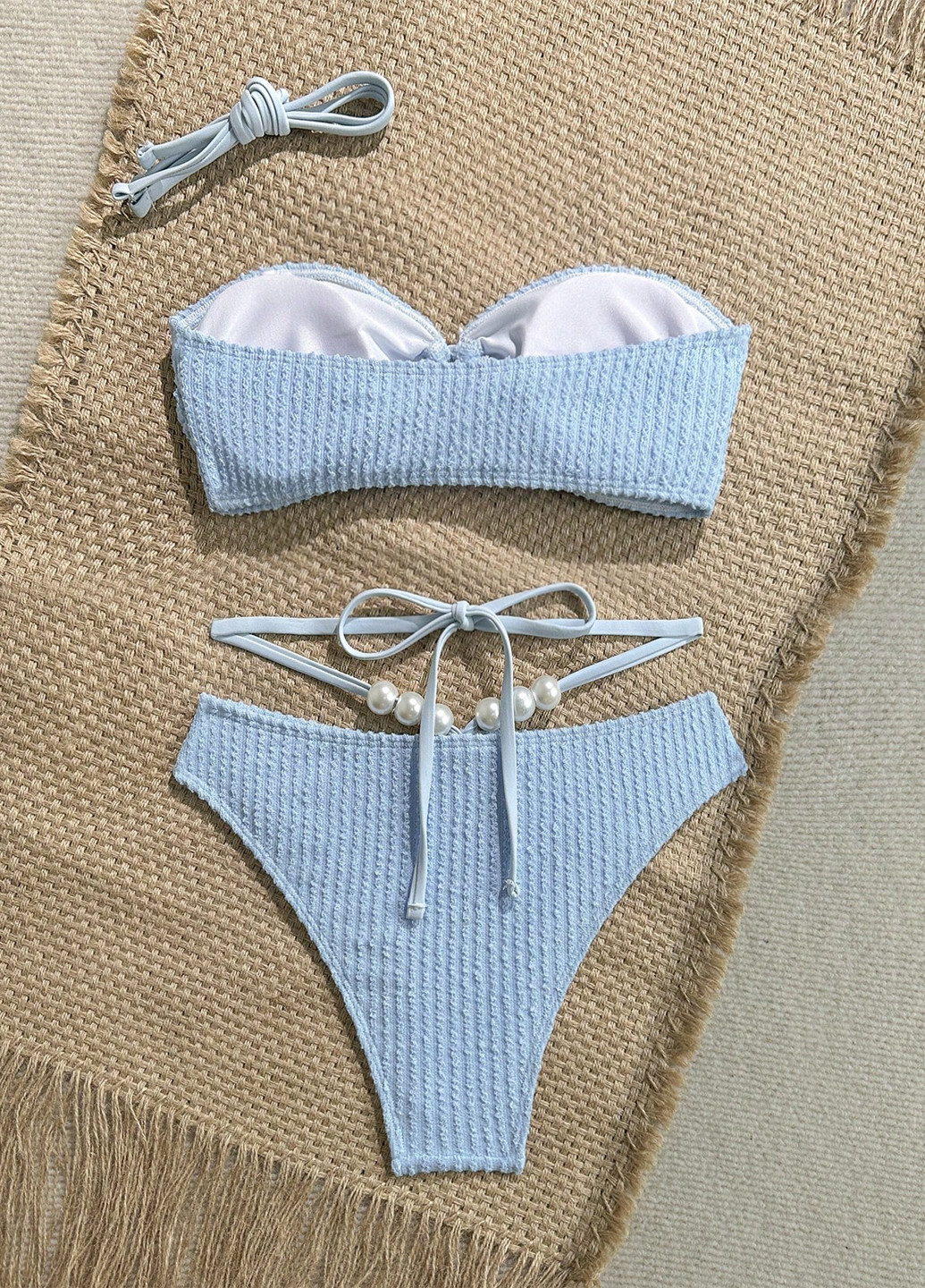 Светло-голубой летний купальник (лиф, трусики) бандо, раздельный SHEIN