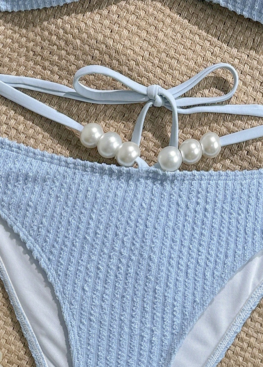 Светло-голубой летний купальник (лиф, трусики) бандо, раздельный SHEIN