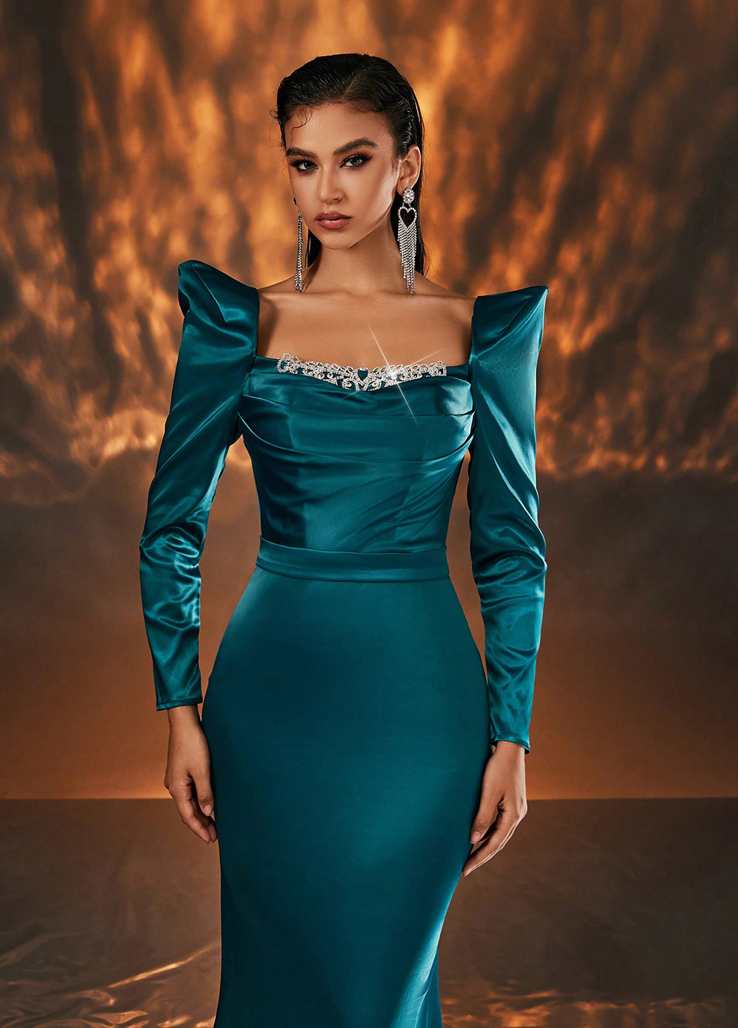 Морской волны вечернее платье годе SHEIN однотонное