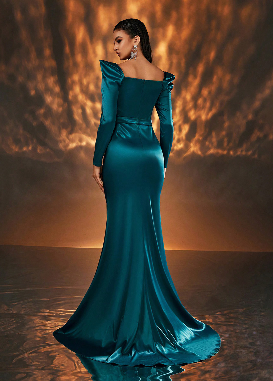 Морской волны вечернее платье годе SHEIN однотонное