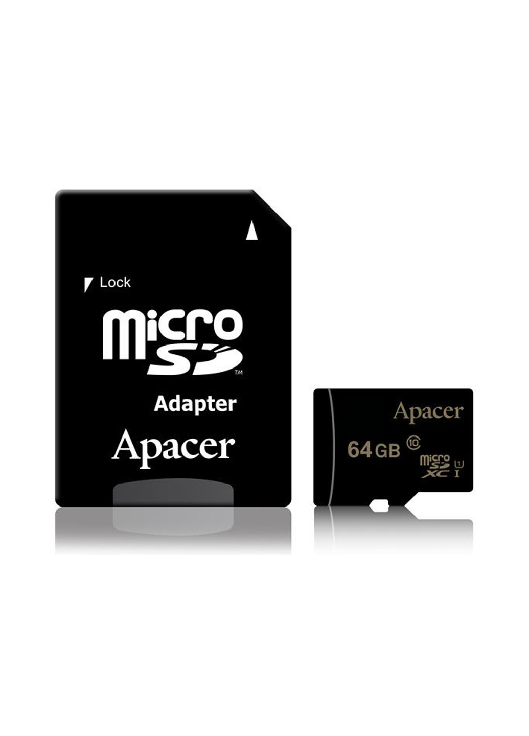Карта пам'яті microSDXC 64GB C10 UHS-I + SD-adapter (AP64GMCSX10U1-R) Apacer Карта памяти Apacer microSDXC 64GB C10 UHS-I + SD-adapter (AP64GMCSX10U1-R) чорні
