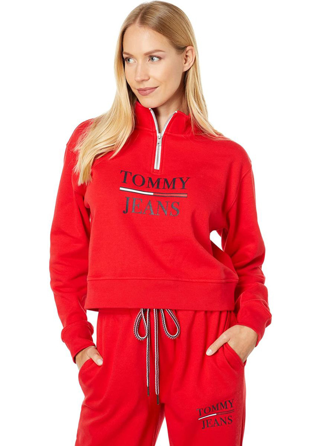 Світшот Tommy Hilfiger - Прямий крій логотип червоний кежуал бавовна, трикотаж - (258474456)
