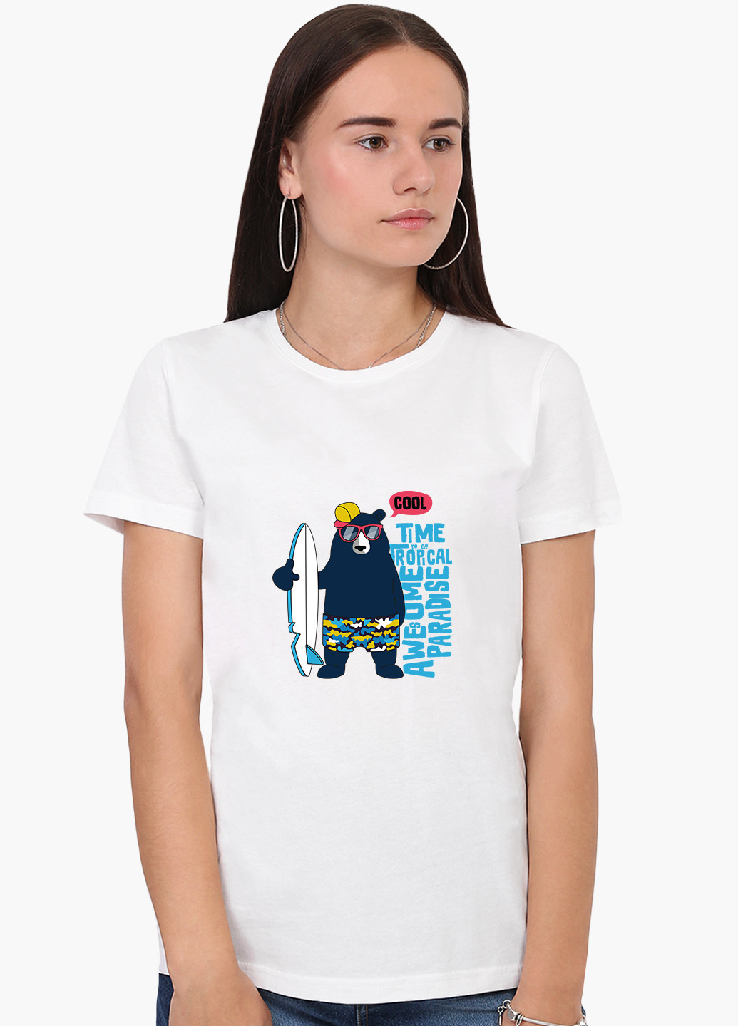 Біла демісезон футболка жіноча крутий ведмідь (cool bear) білий (8976-2067) xxl MobiPrint