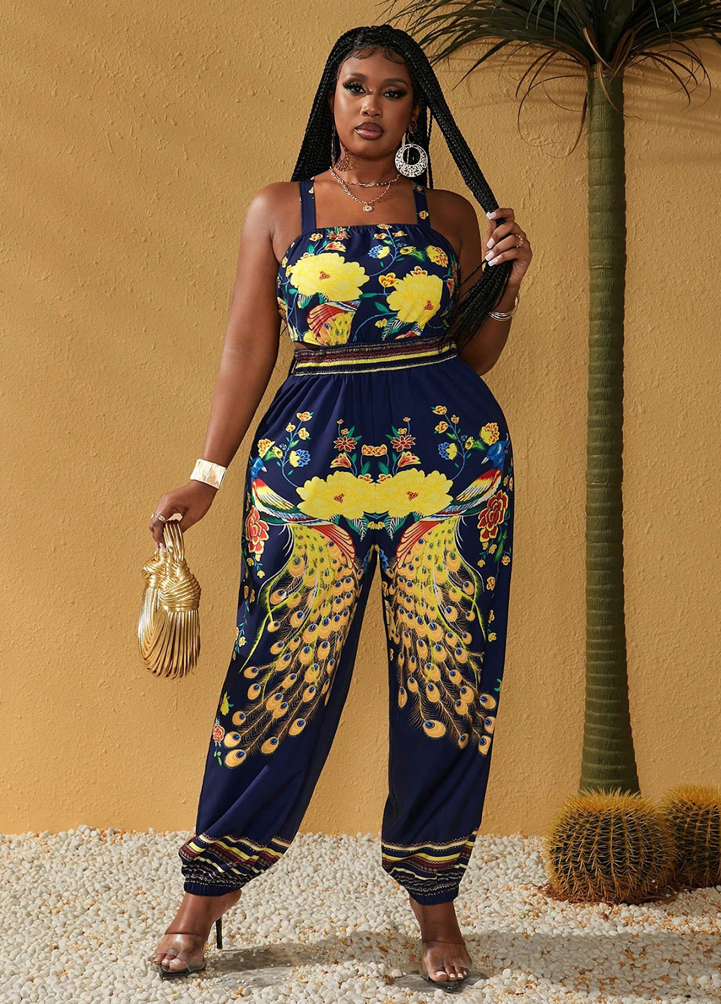 Комбинезон SHEIN комбинезон-брюки рисунок тёмно-синий кэжуал, пляжный полиэстер