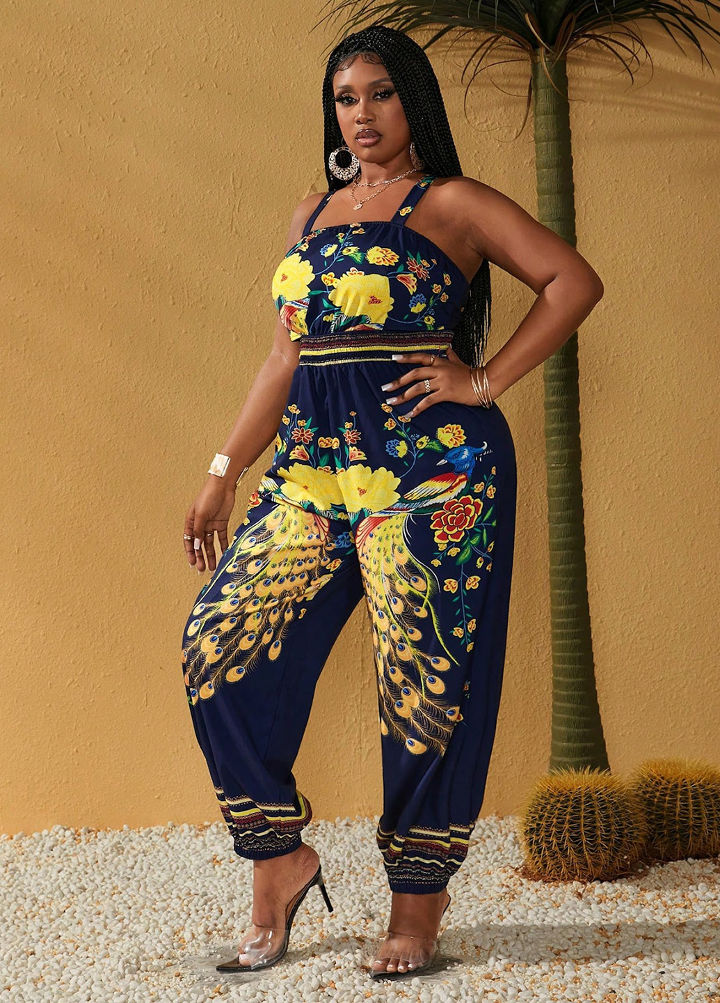 Комбинезон SHEIN комбинезон-брюки рисунок тёмно-синий кэжуал, пляжный полиэстер